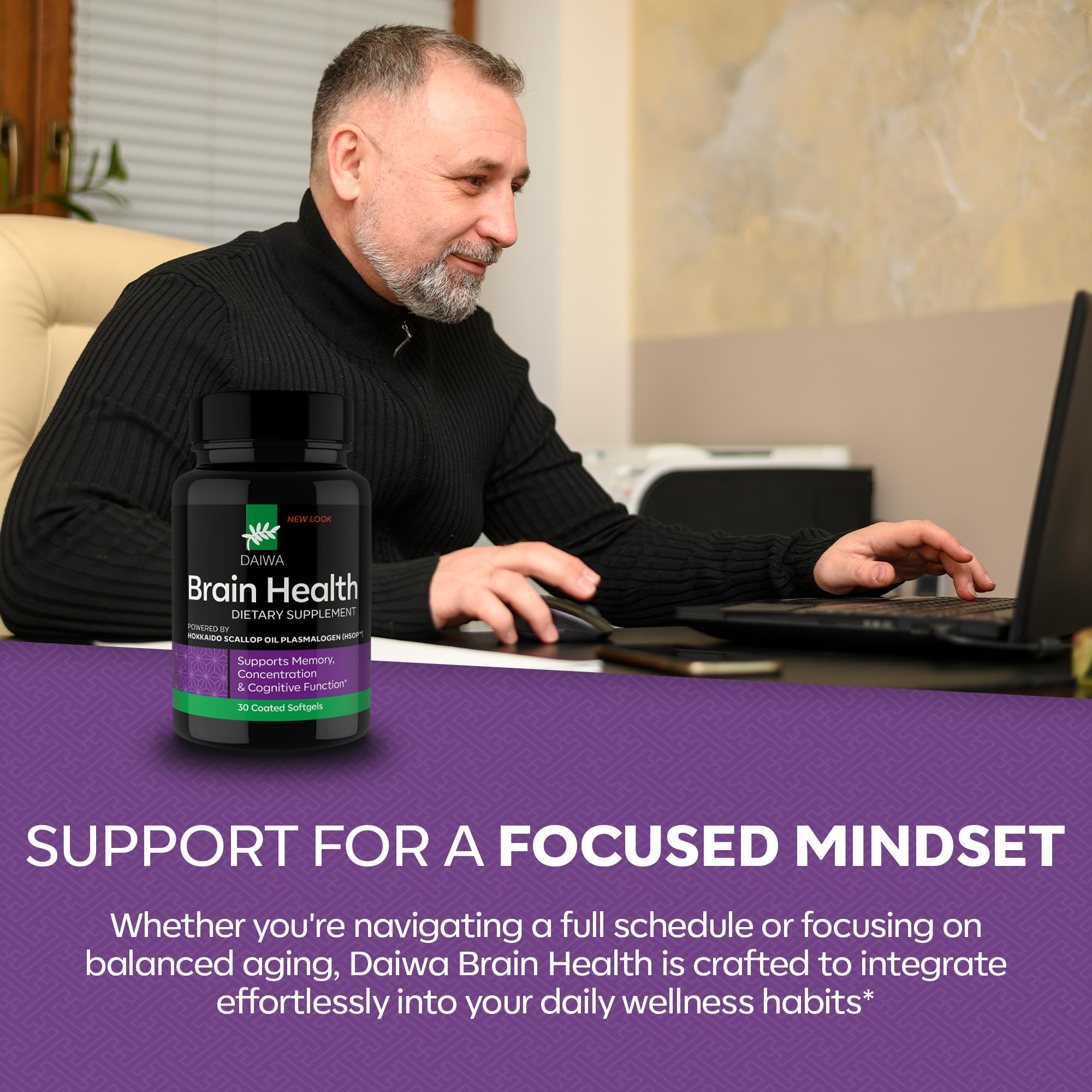 Daiwa Omega-3 Supplement softgels in a clear container