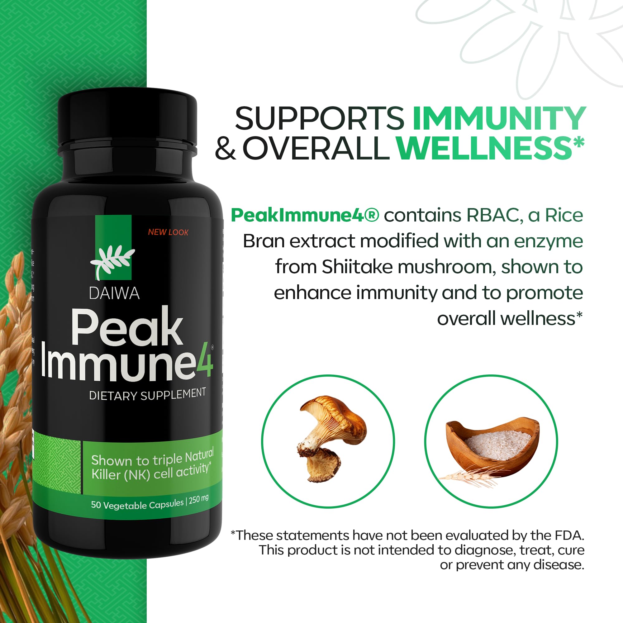 Daiwa PeakImmune4 Mushroom Supplement 1000mg back view