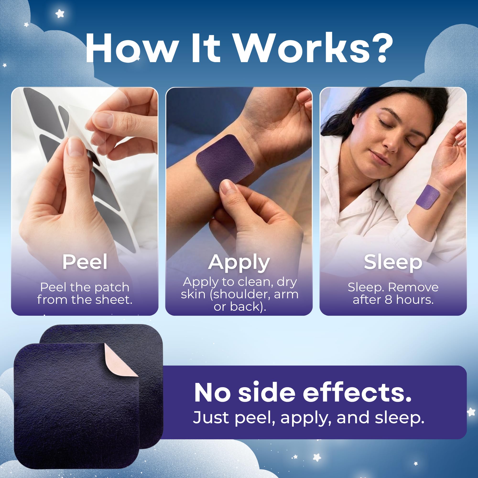 DaliLeo Sleep Patch applied to skin, demonstrating usage