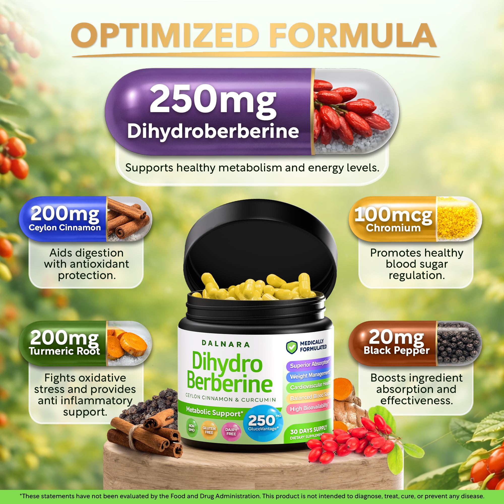 Dalnara Dihydroberberine Capsules 250mg side view