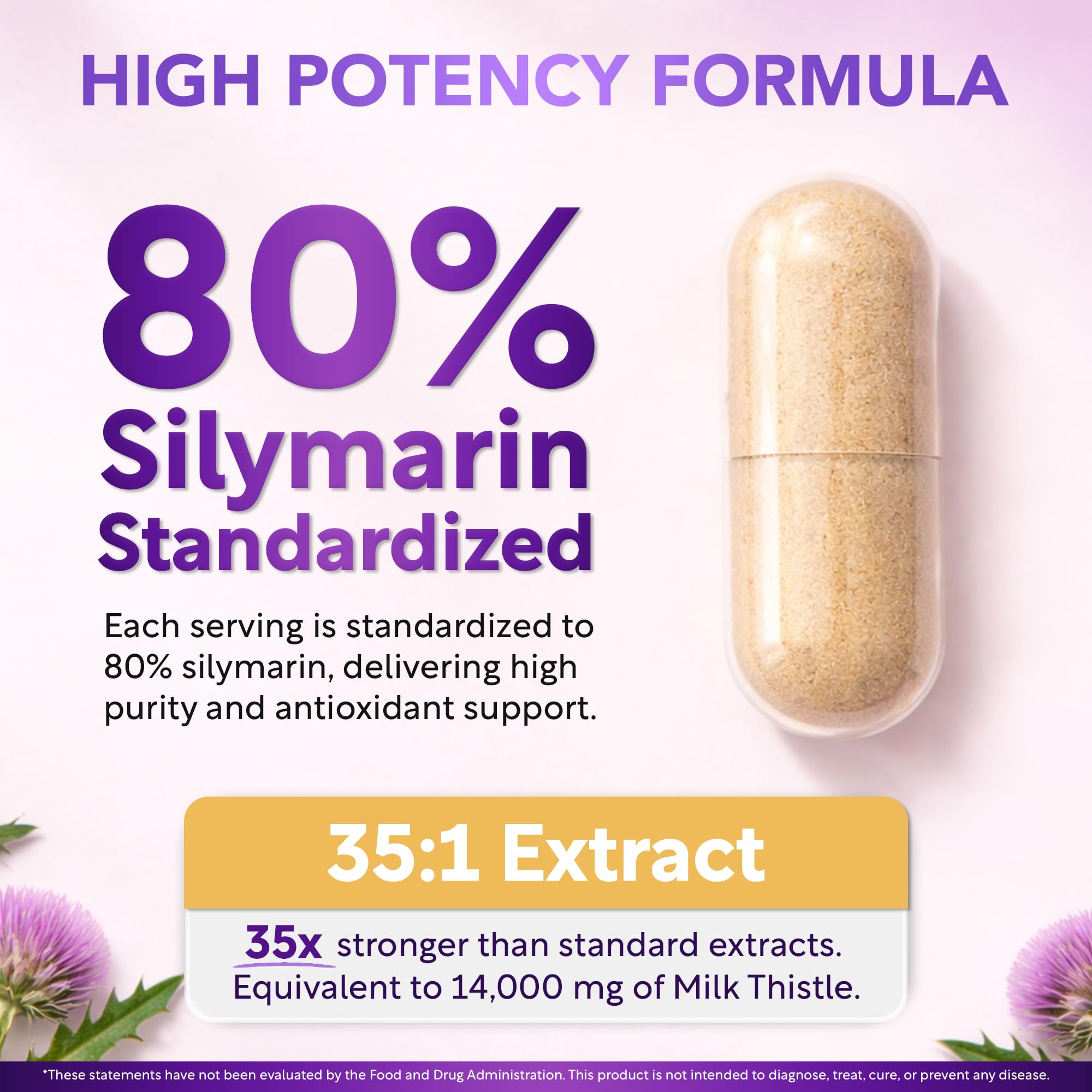 Dalnara Milk Thistle Capsules 80% Silymarin capsules on a table