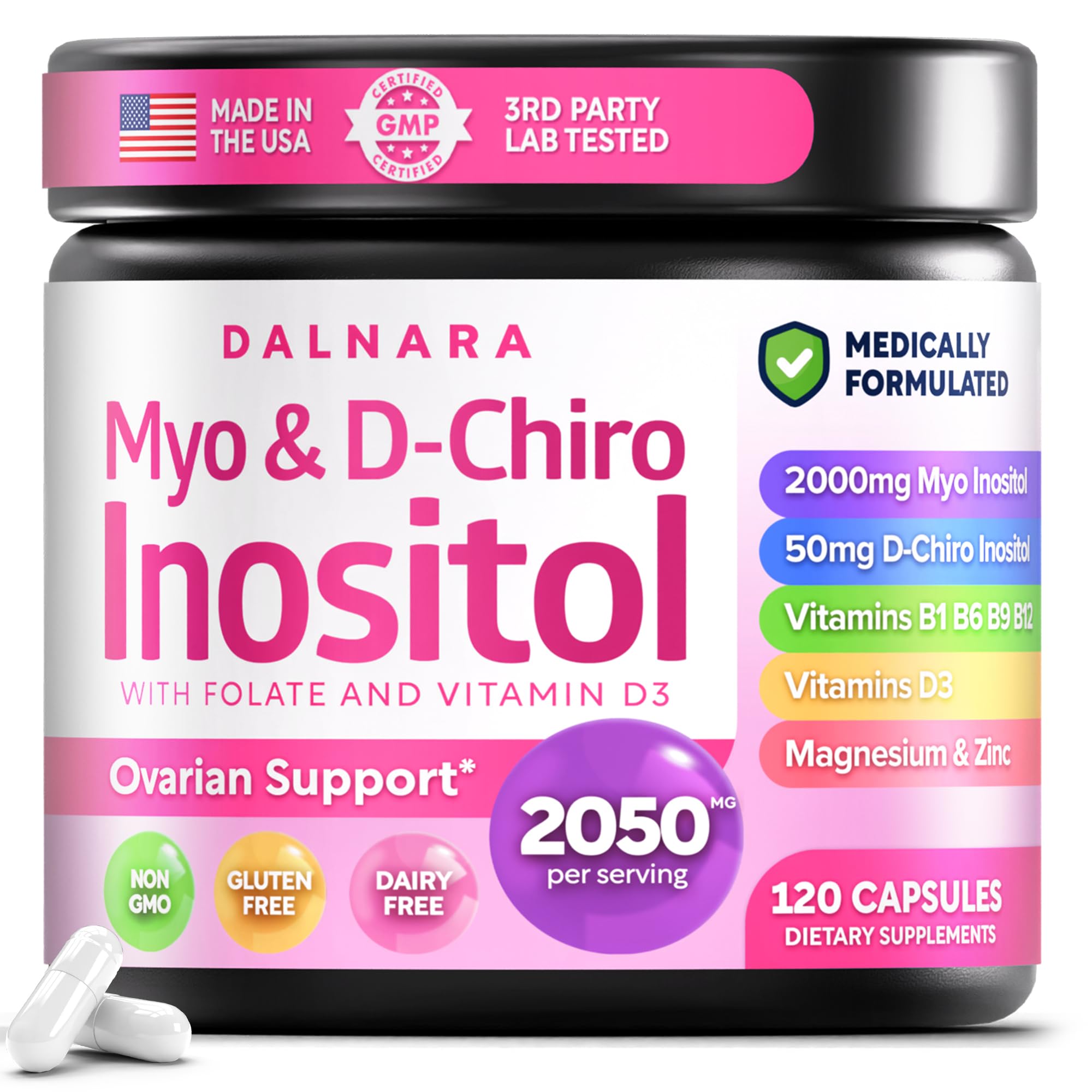 Dalnara Myo-Inositol & D-Chiro Inositol capsules front view