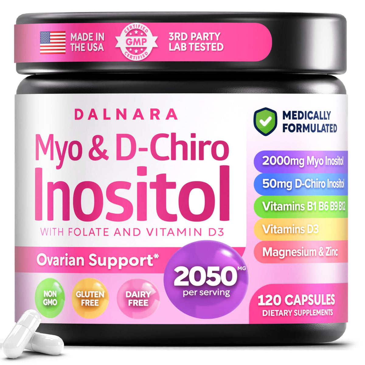 Dalnara Myo-Inositol & D-Chiro Inositol capsules front view