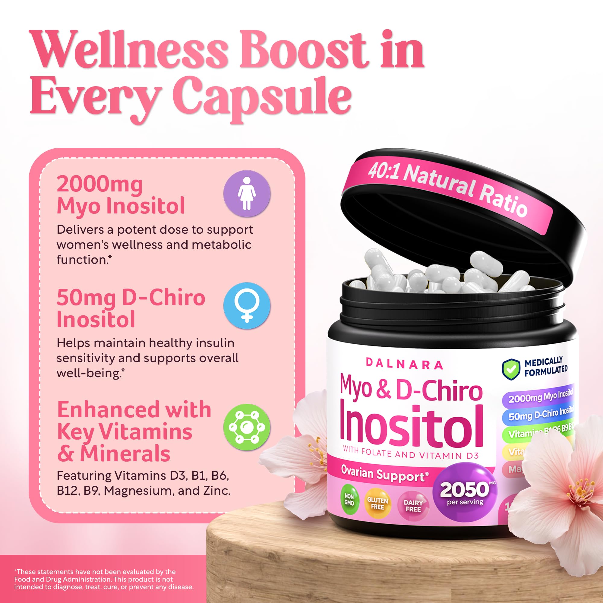 Dalnara Myo-Inositol & D-Chiro Inositol capsules side view
