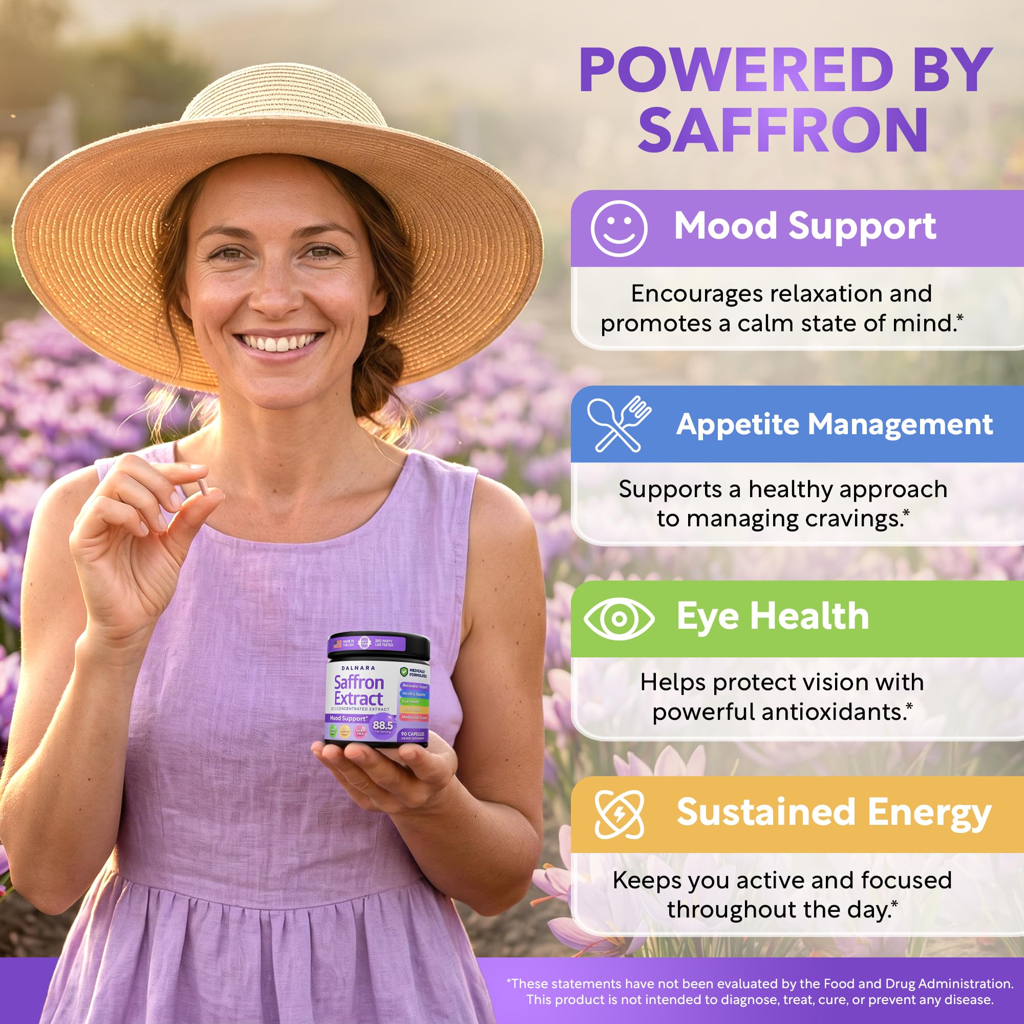 Dalnara Saffron Extract Capsules 88.5mg side view