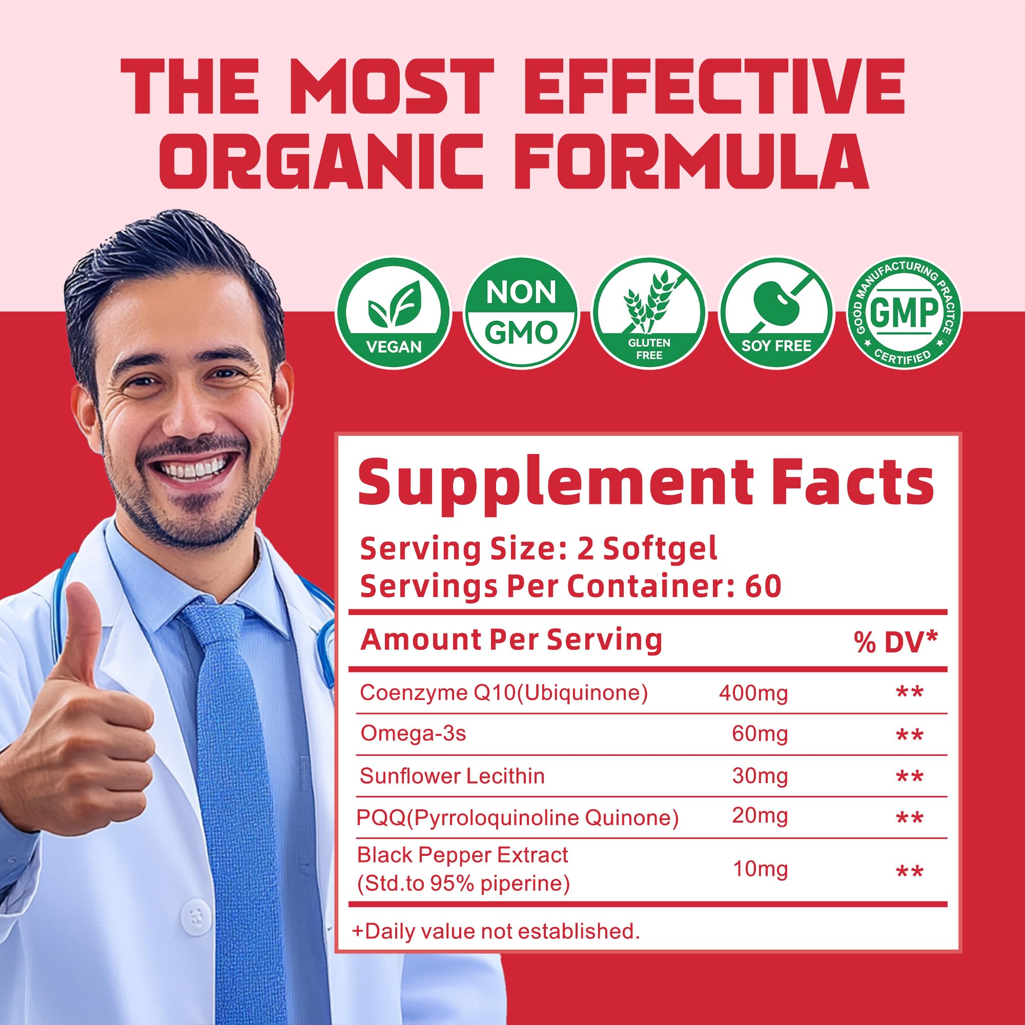 DANEW Pro CoQ10-400mg Softgels back view with ingredient list