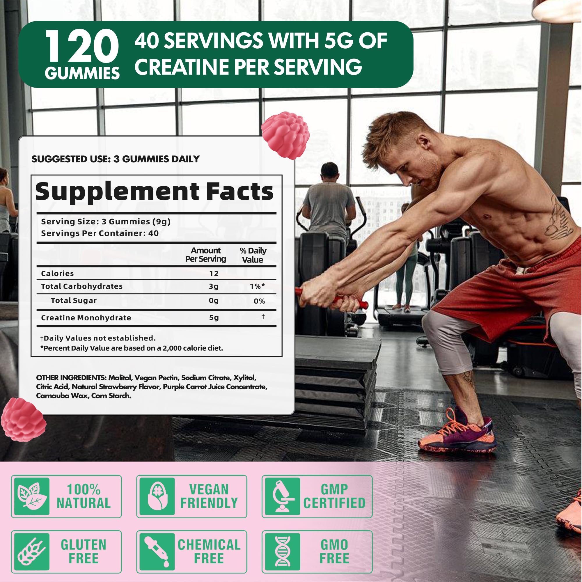 DANEW Pro Creatine Monohydrate Gummies on a wooden table