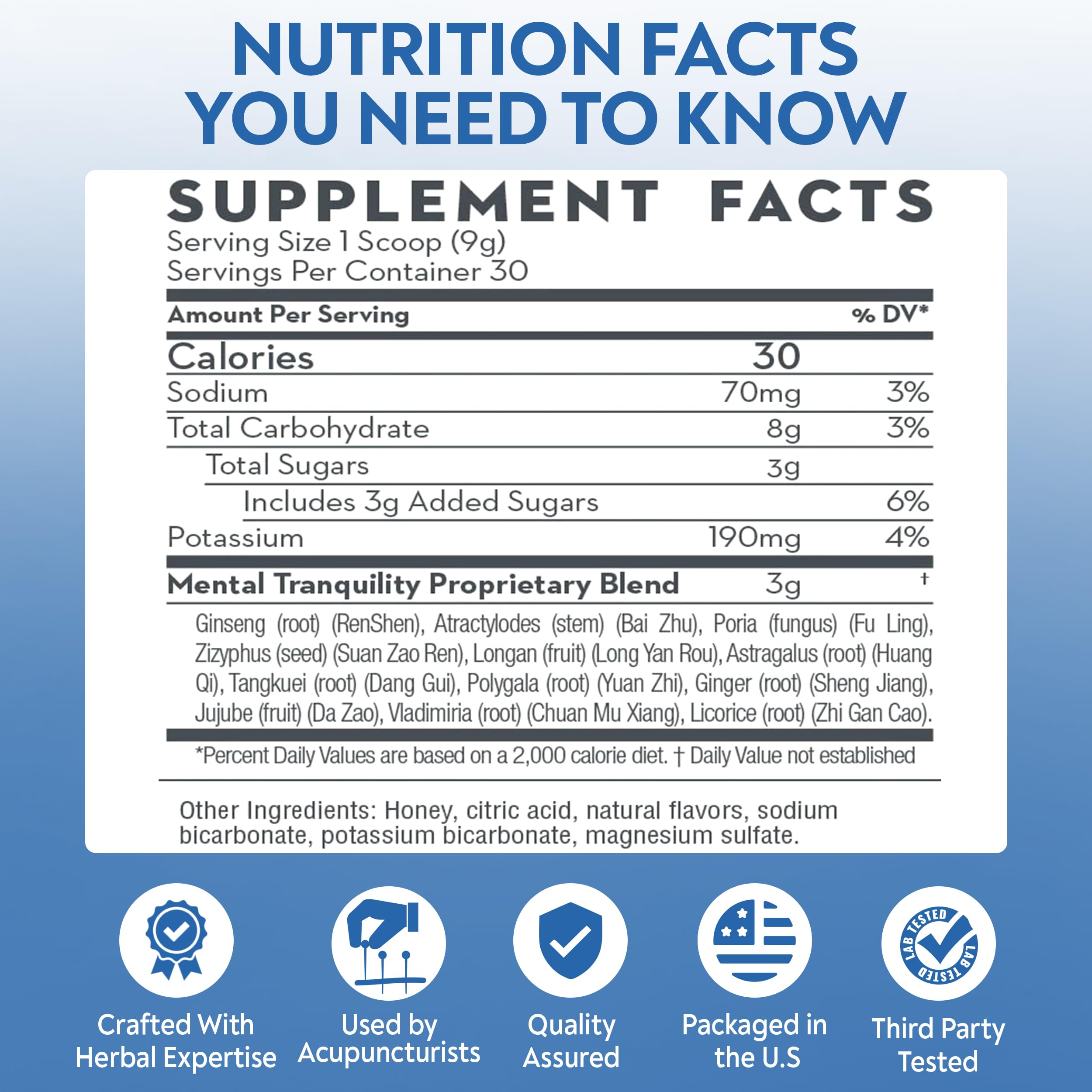 DAO Labs Mental Tranquility Herbal Powder nutritional information