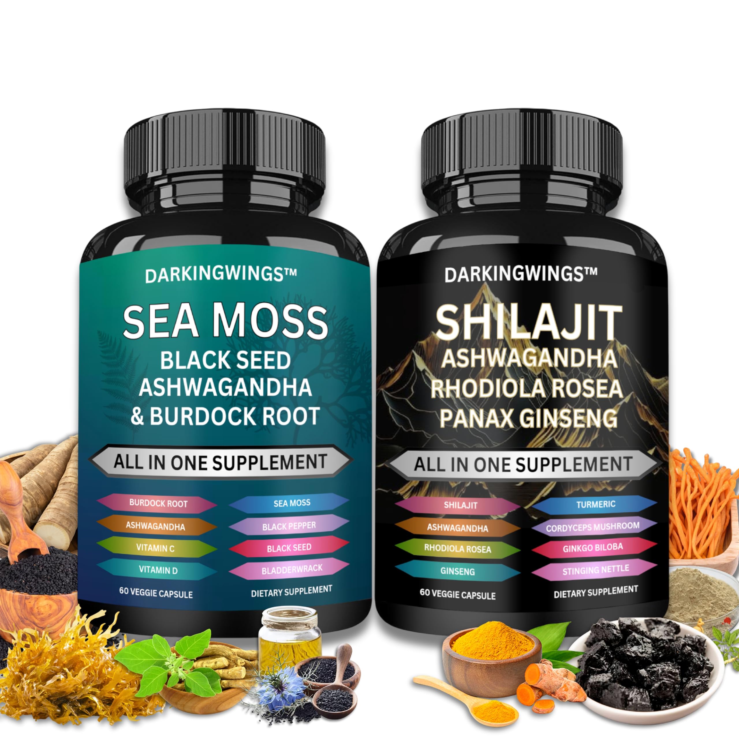 Darkingwings Dynamic Vitality Bundle front view with Shilajit and Sea Moss