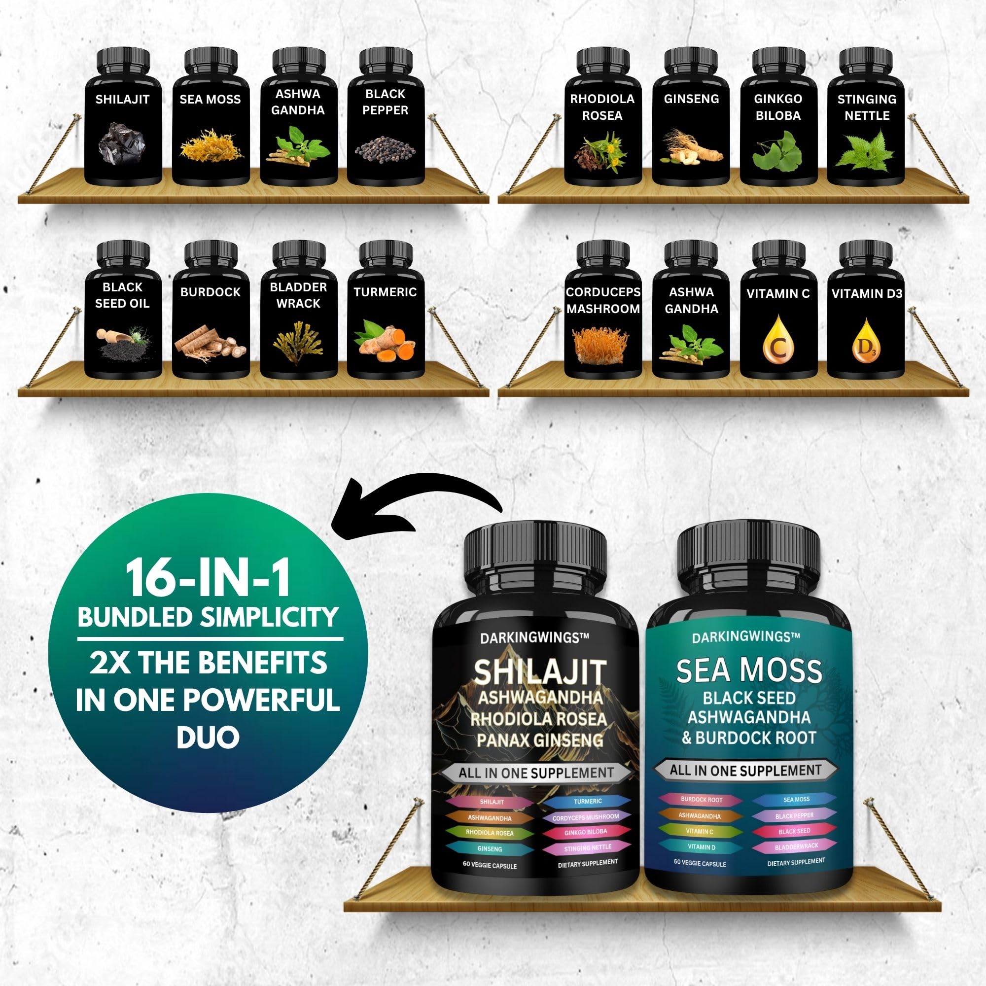 Darkingwings Dynamic Vitality Bundle packaging on a wooden table