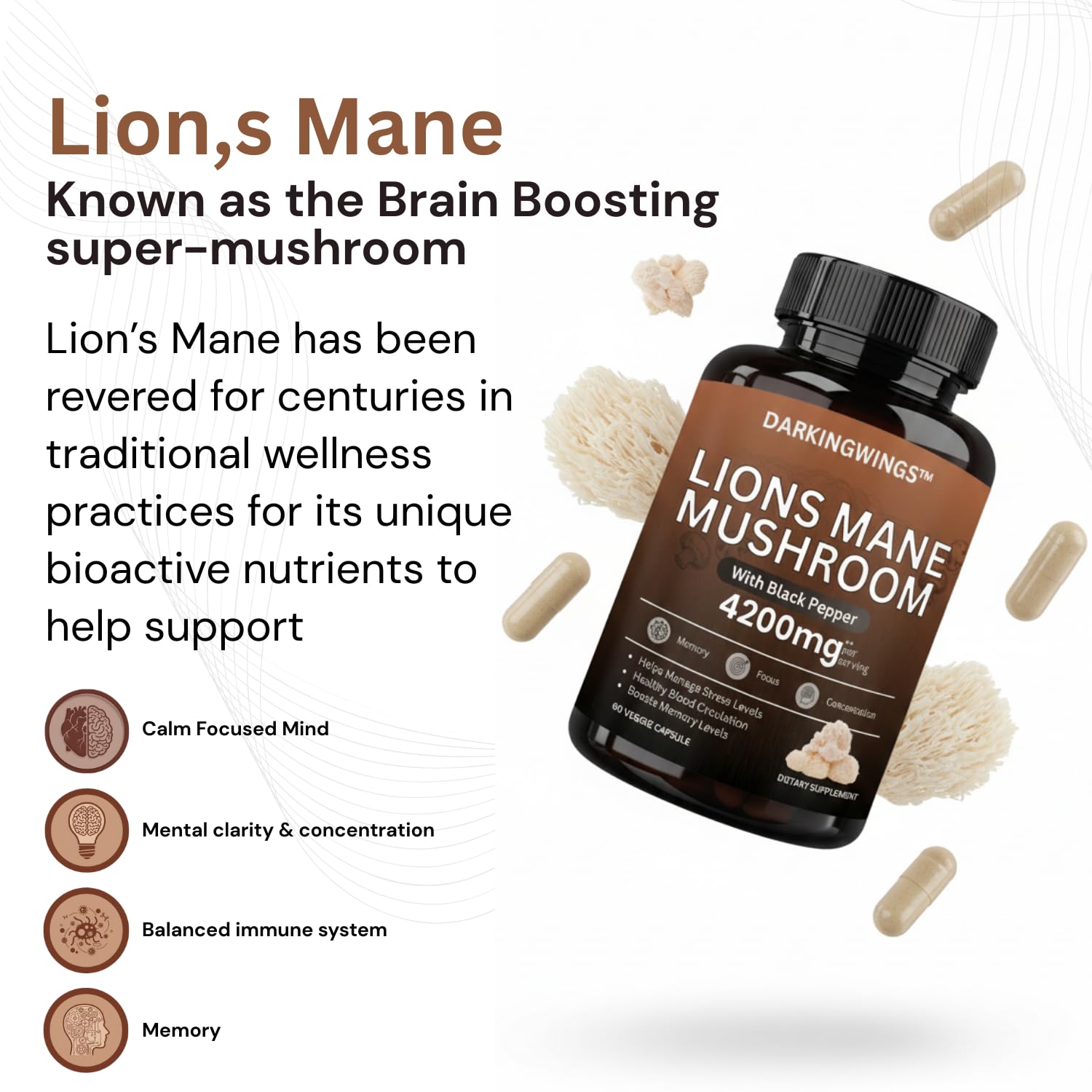 Darkingwings Lion’s Mane Mushroom Supplement side view