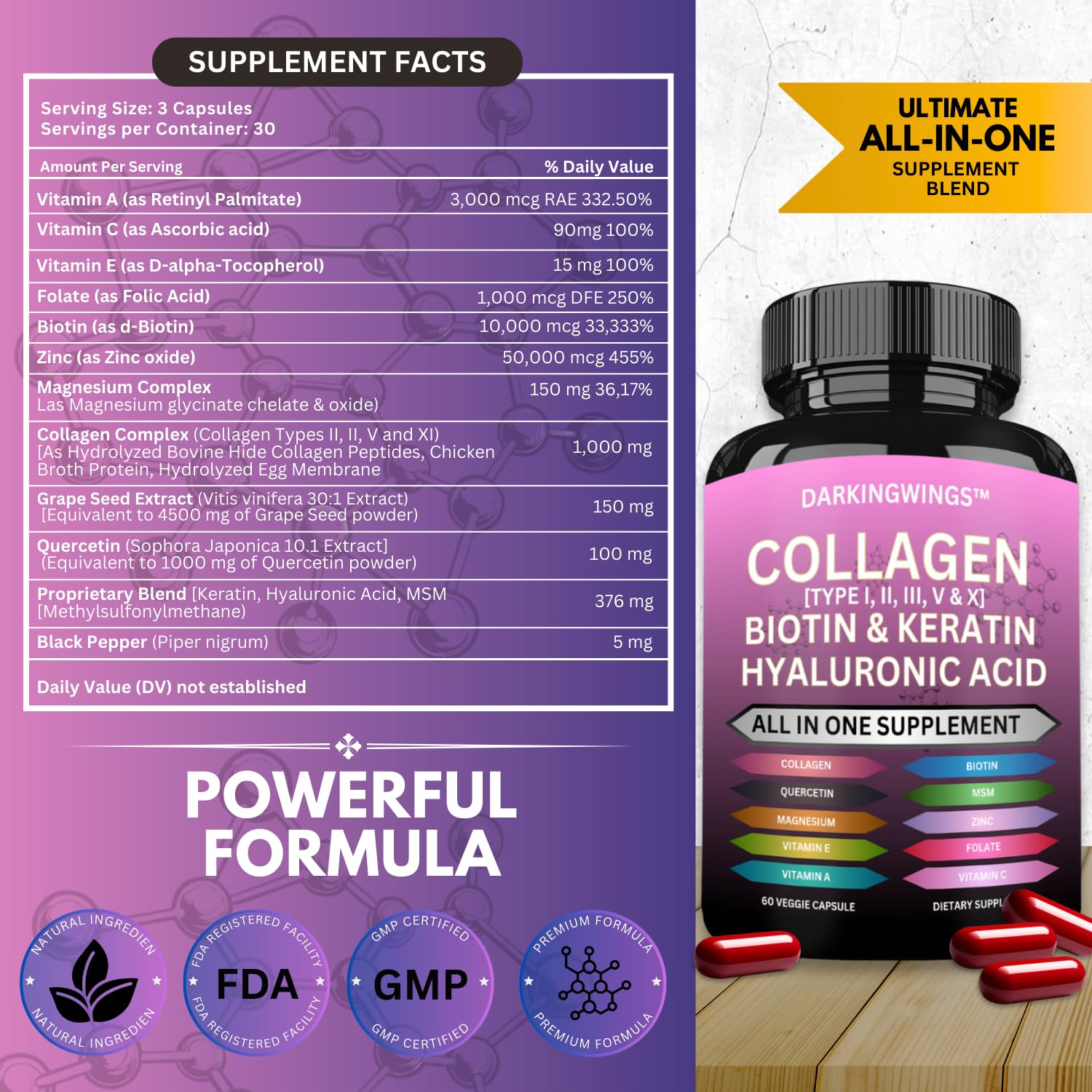 Darkingwings Multi Complex Collagen Capsules side view