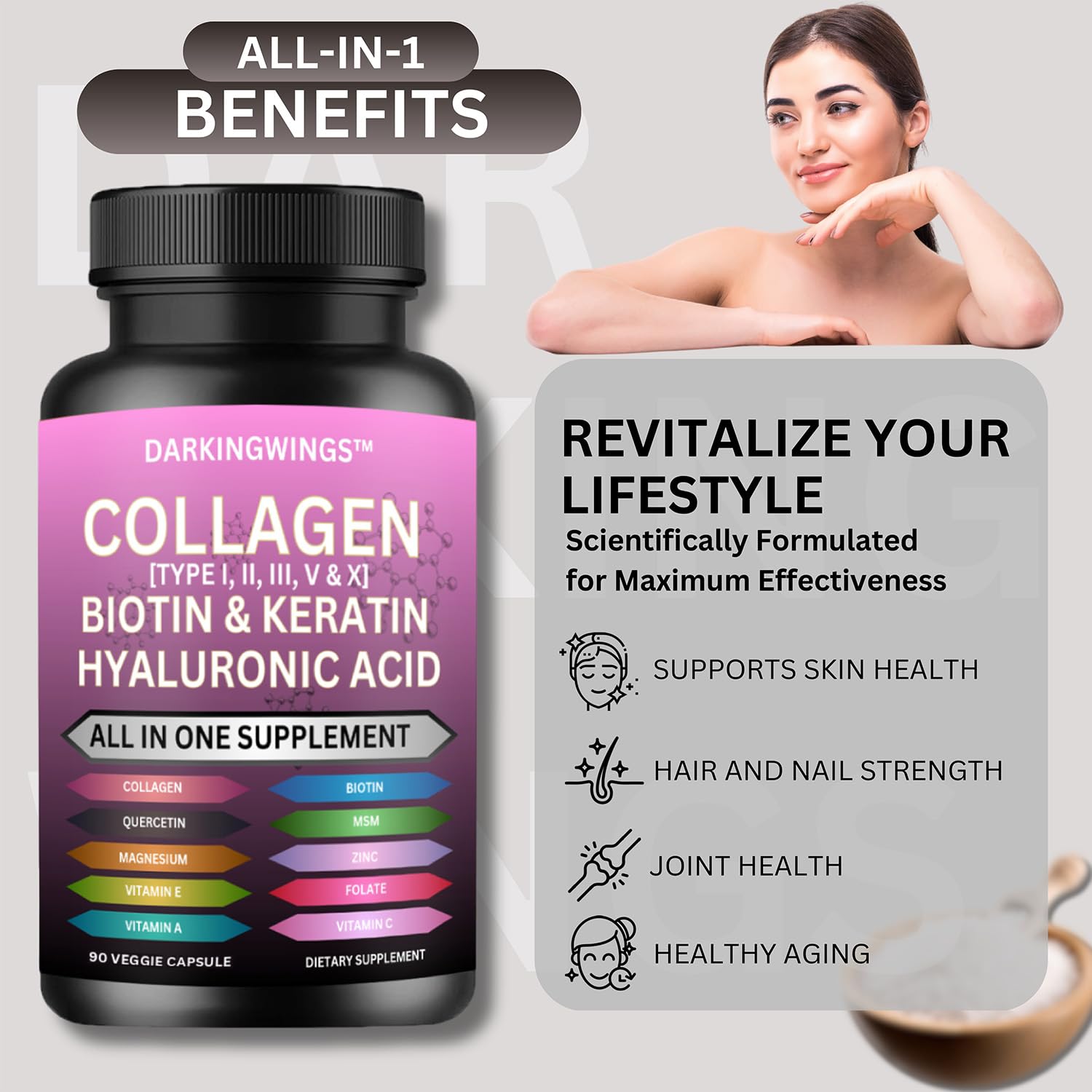 Darkingwings Multi Complex Collagen Capsules with ingredients displayed