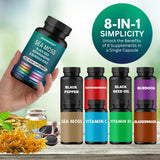 Darkingwings Organic Sea Moss Capsules open bottle showing capsules