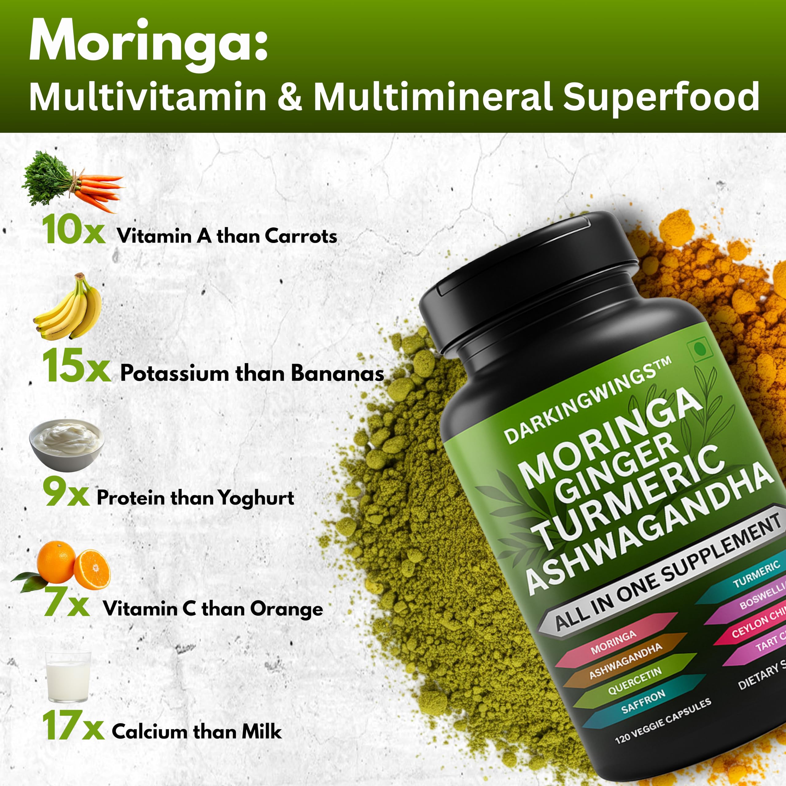 Darkingwings Turmeric Curcumin Capsules on a wooden surface