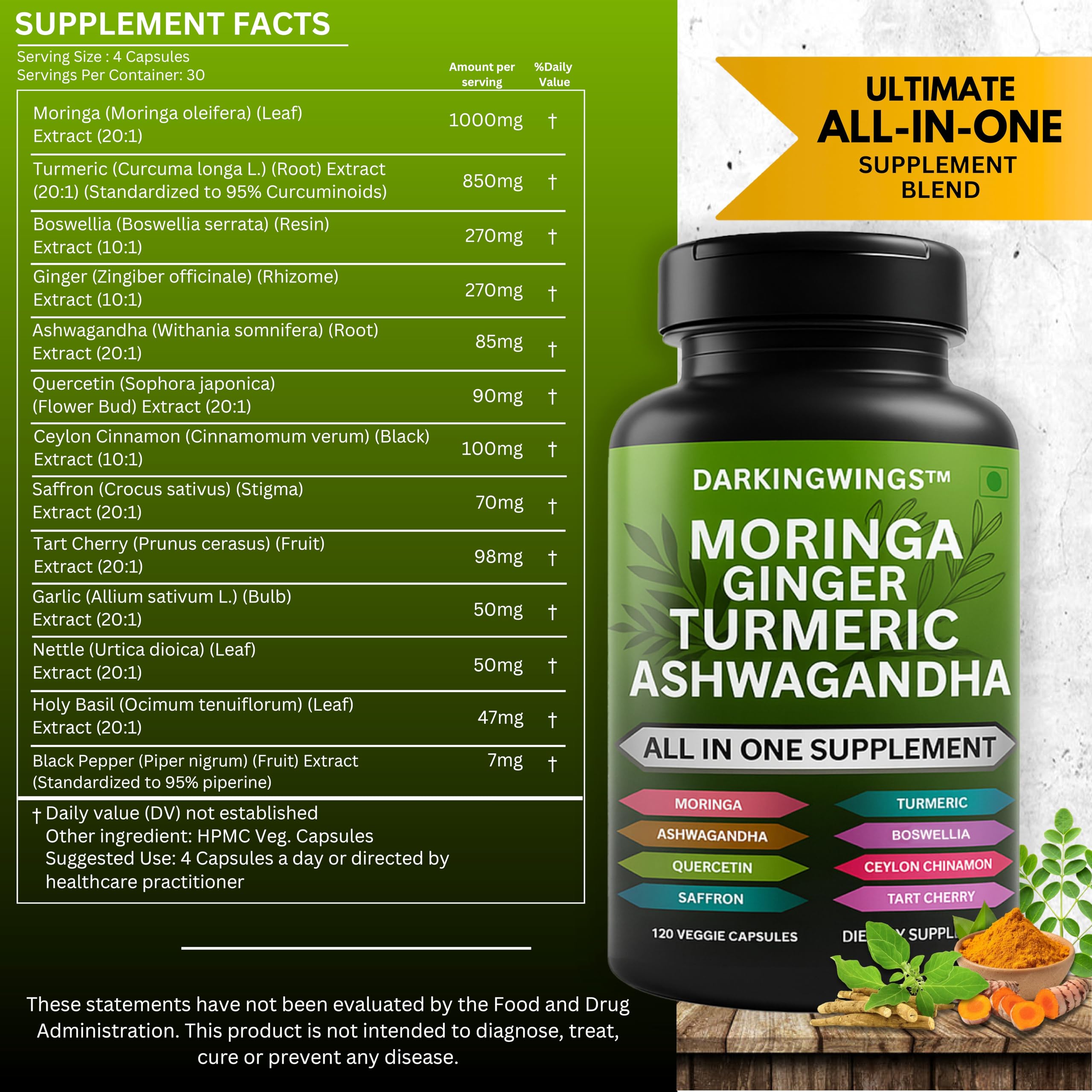 Darkingwings Turmeric Curcumin Capsules side view