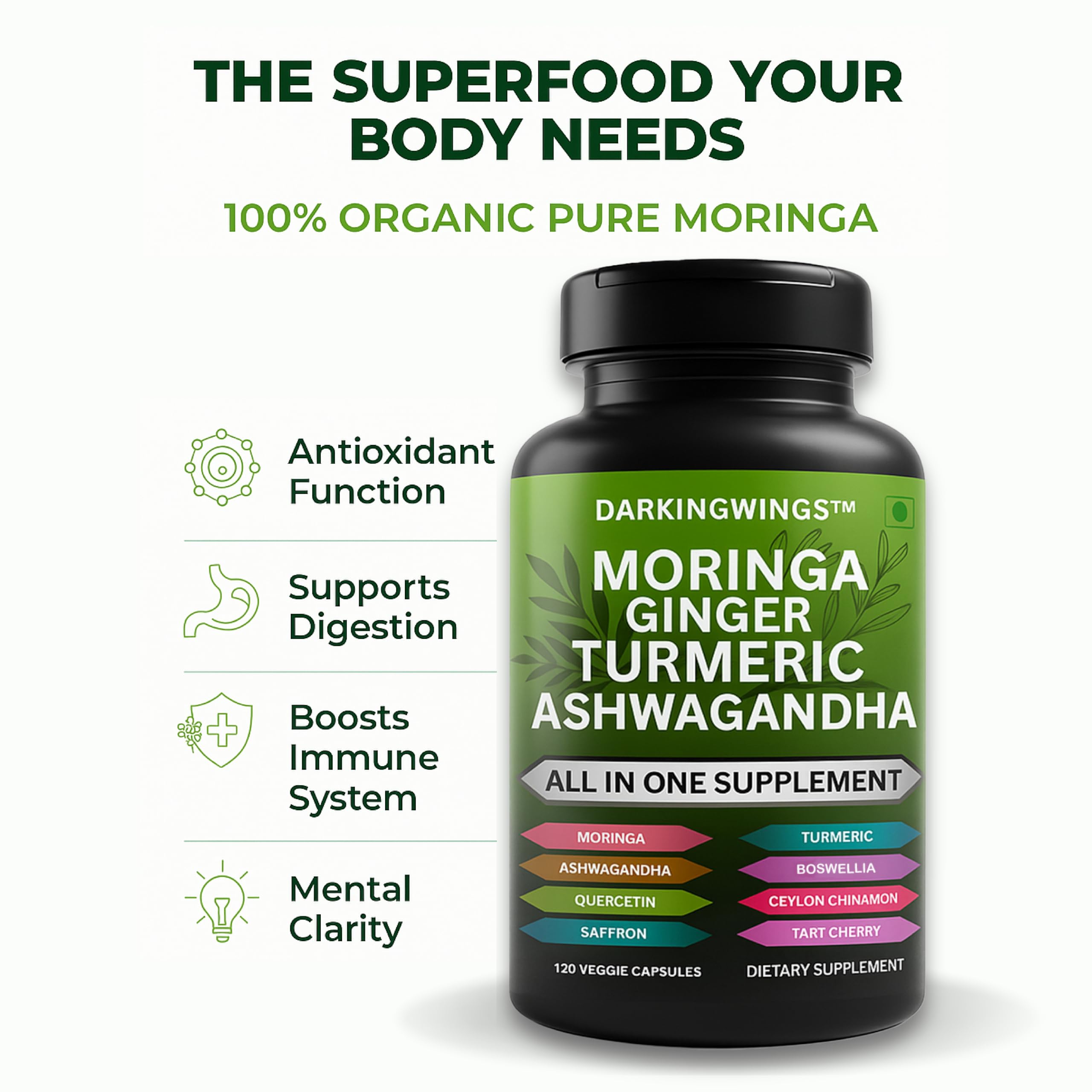 Darkingwings Turmeric Curcumin Capsules with a measuring spoon
