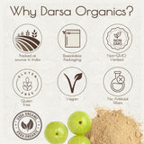 Darsa Organics Amla Powder 8 oz displayed with fresh Amla berries