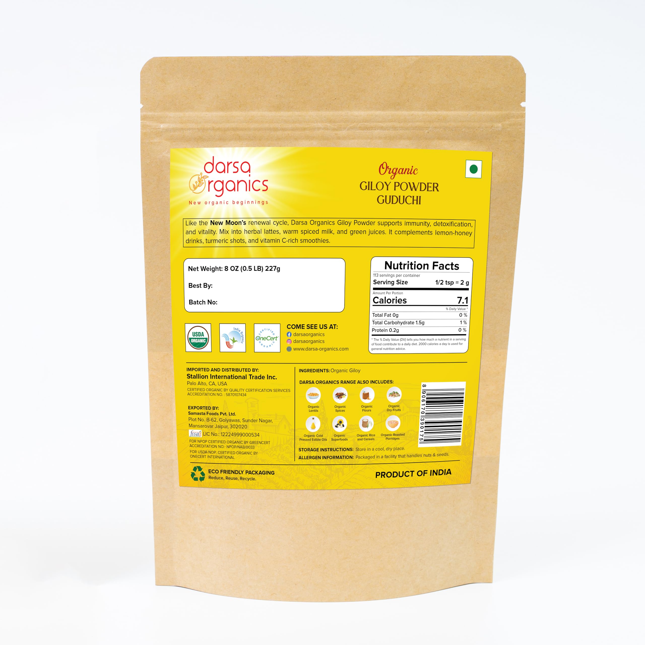 Darsa Organics Giloy Powder close-up of the fine powder