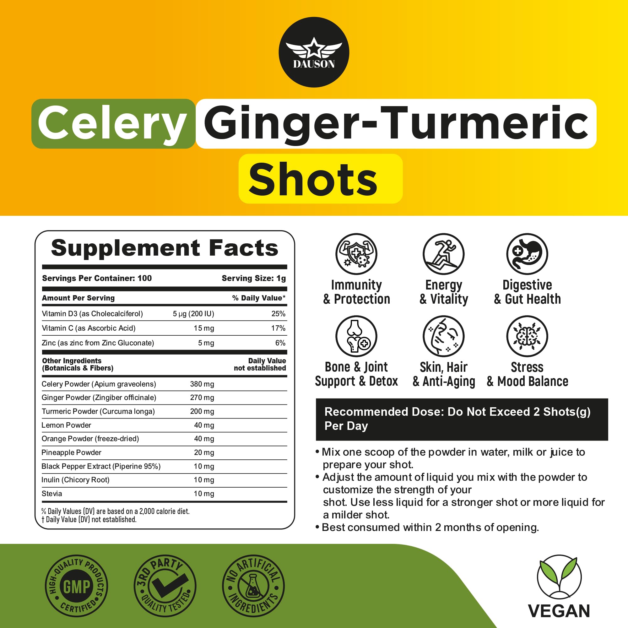 DAUSON Daily Wellness Shot Powder mixed with water in a glass