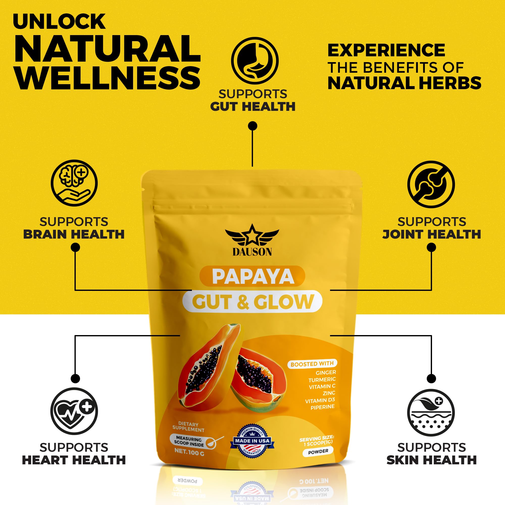 DAUSON Ginger Supplement Powder packaging with ingredients list