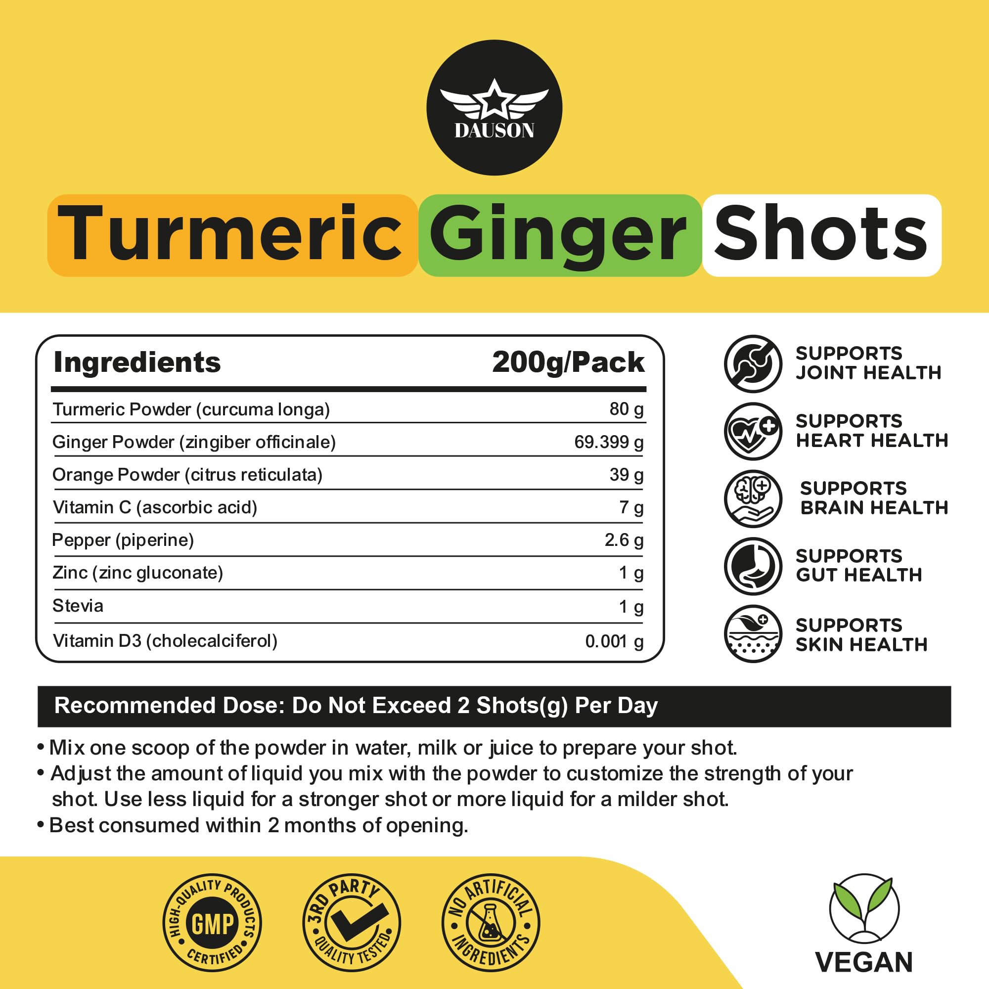 DAUSON Ginger Turmeric Powder 200g serving suggestion in a glass