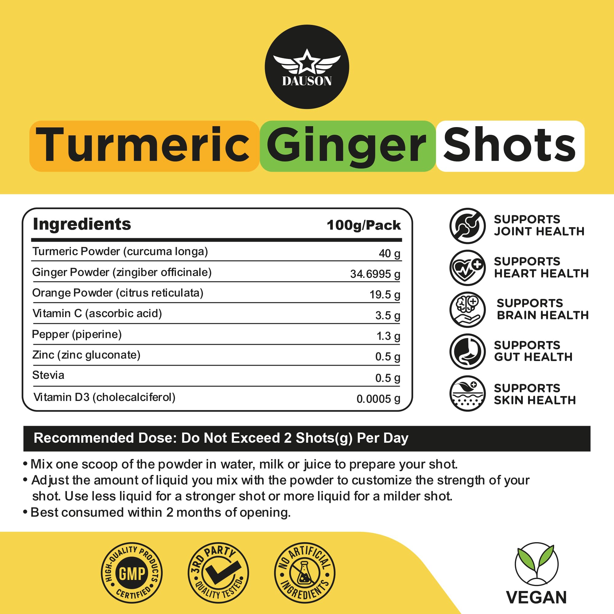 DAUSON Ginger Turmeric Powder mixed in a glass