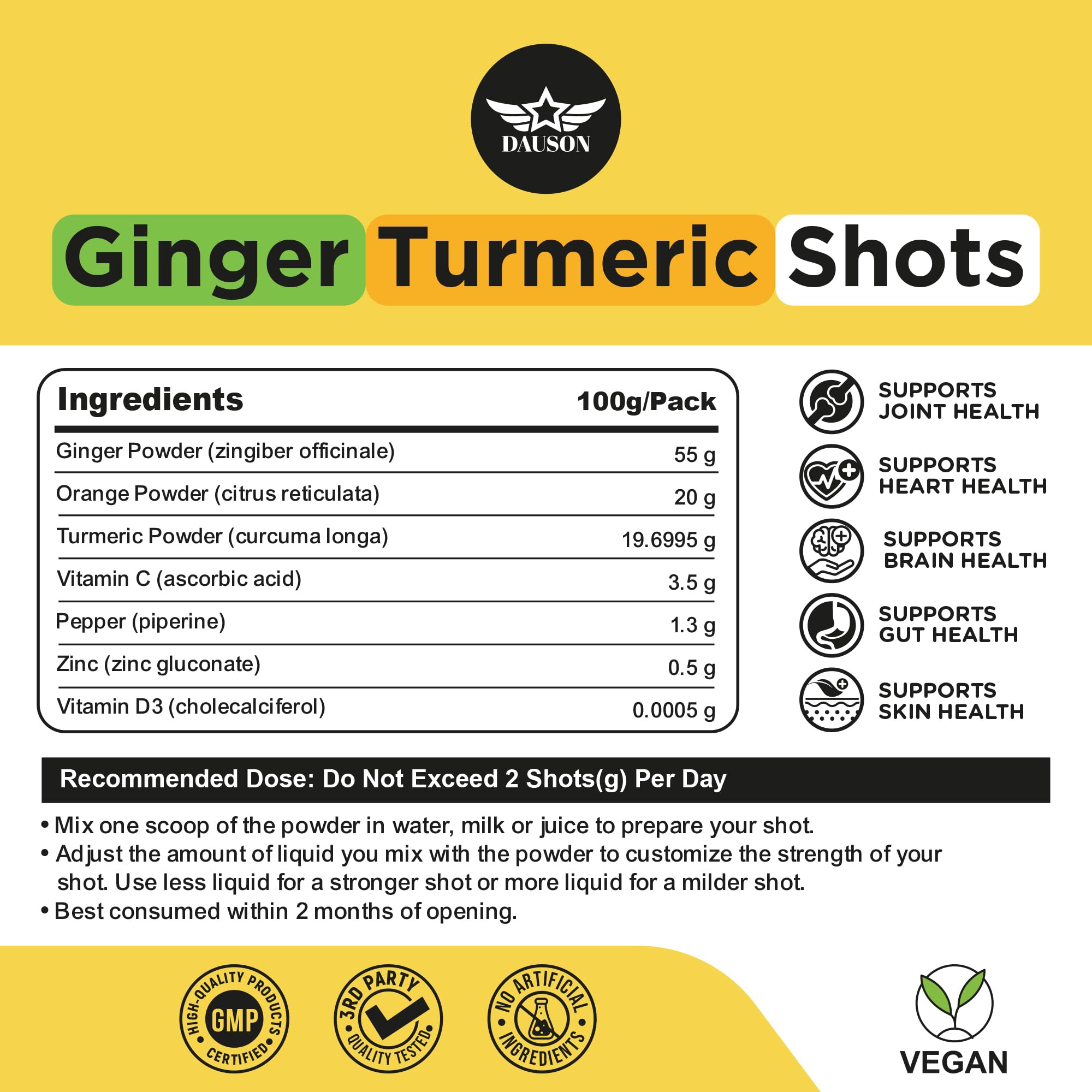 DAUSON Ginger Turmeric Powder mixed in a glass of water