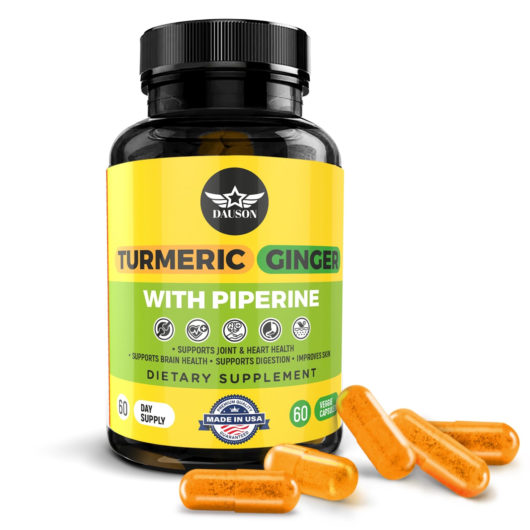 DAUSON Turmeric Ginger Capsules bottle front view