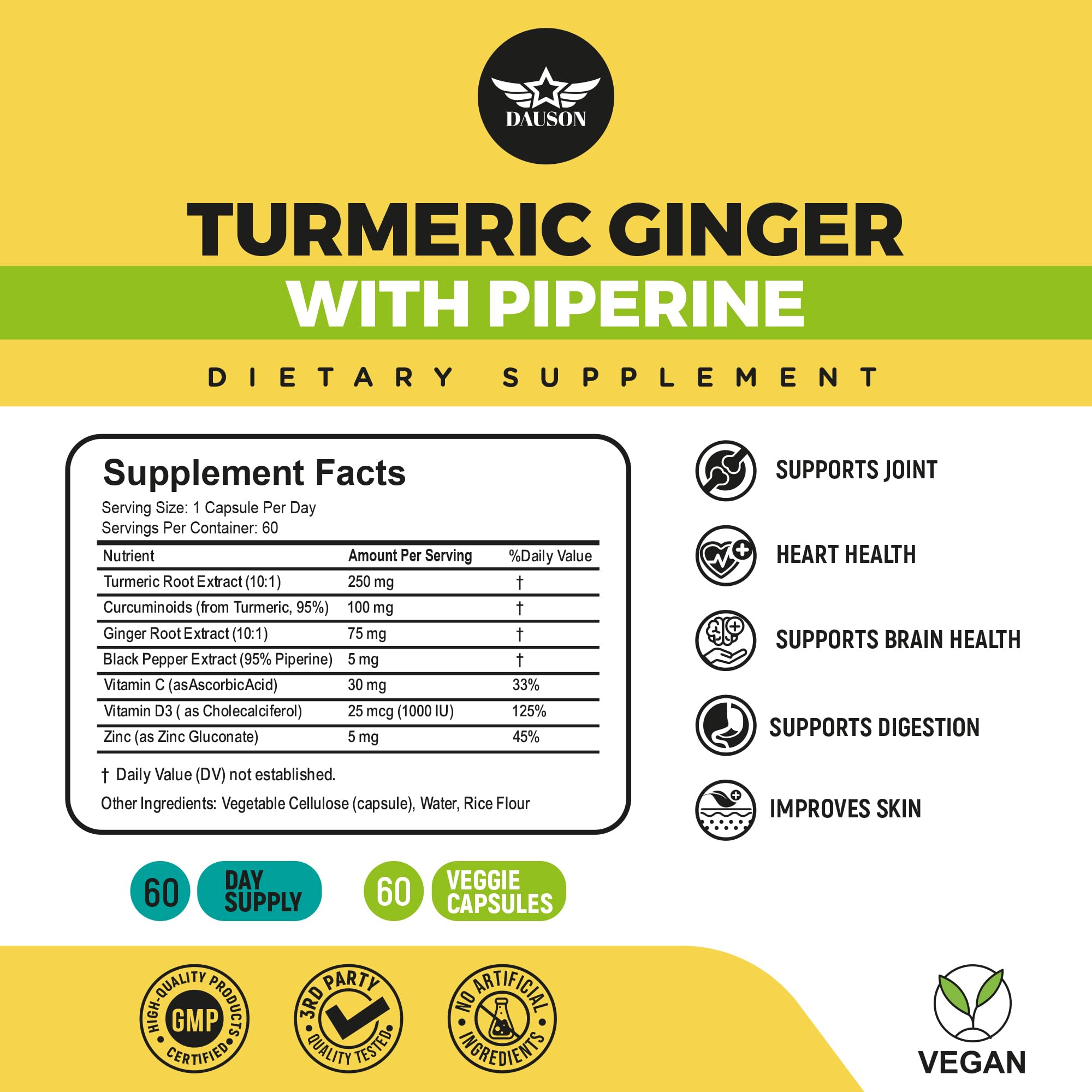DAUSON Turmeric Ginger Capsules bottle side view