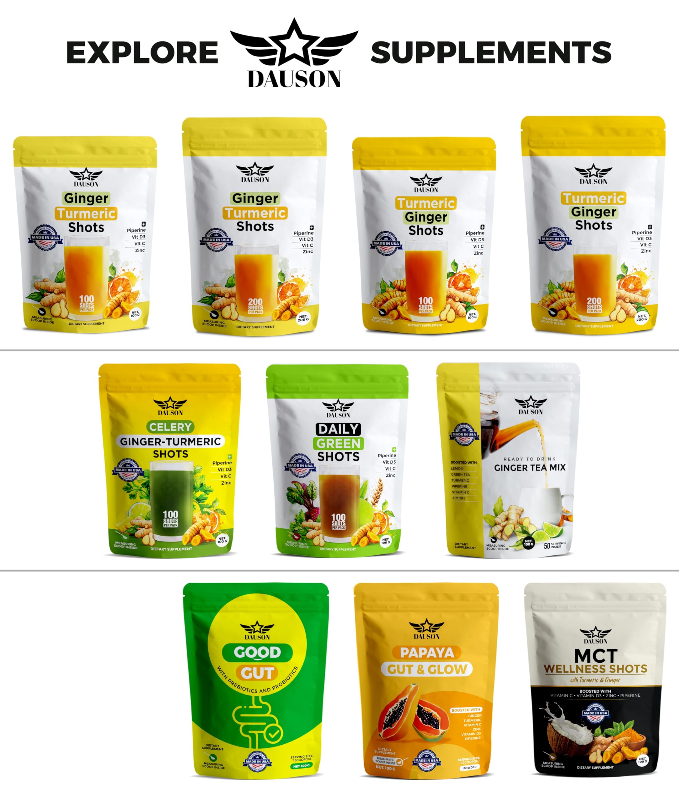 DAUSON Turmeric Ginger Capsules with a measuring spoon