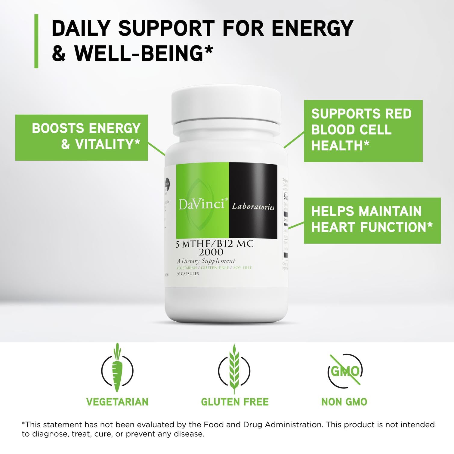 DAVINCI 5-MTHF/B12 MC 2000 Vitamin B12 Supplement capsule close-up