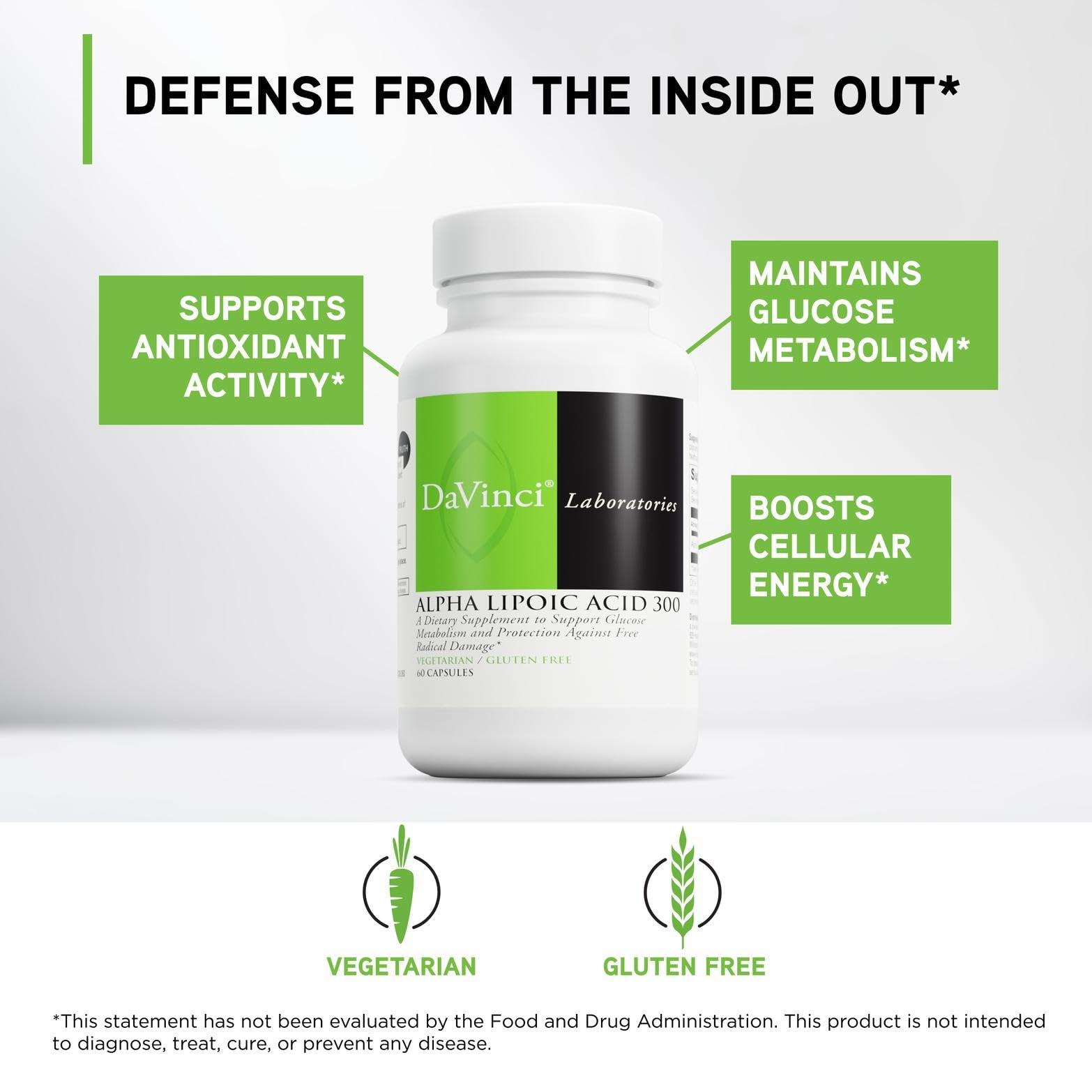 DAVINCI Alpha Lipoic Acid 300 back view of packaging
