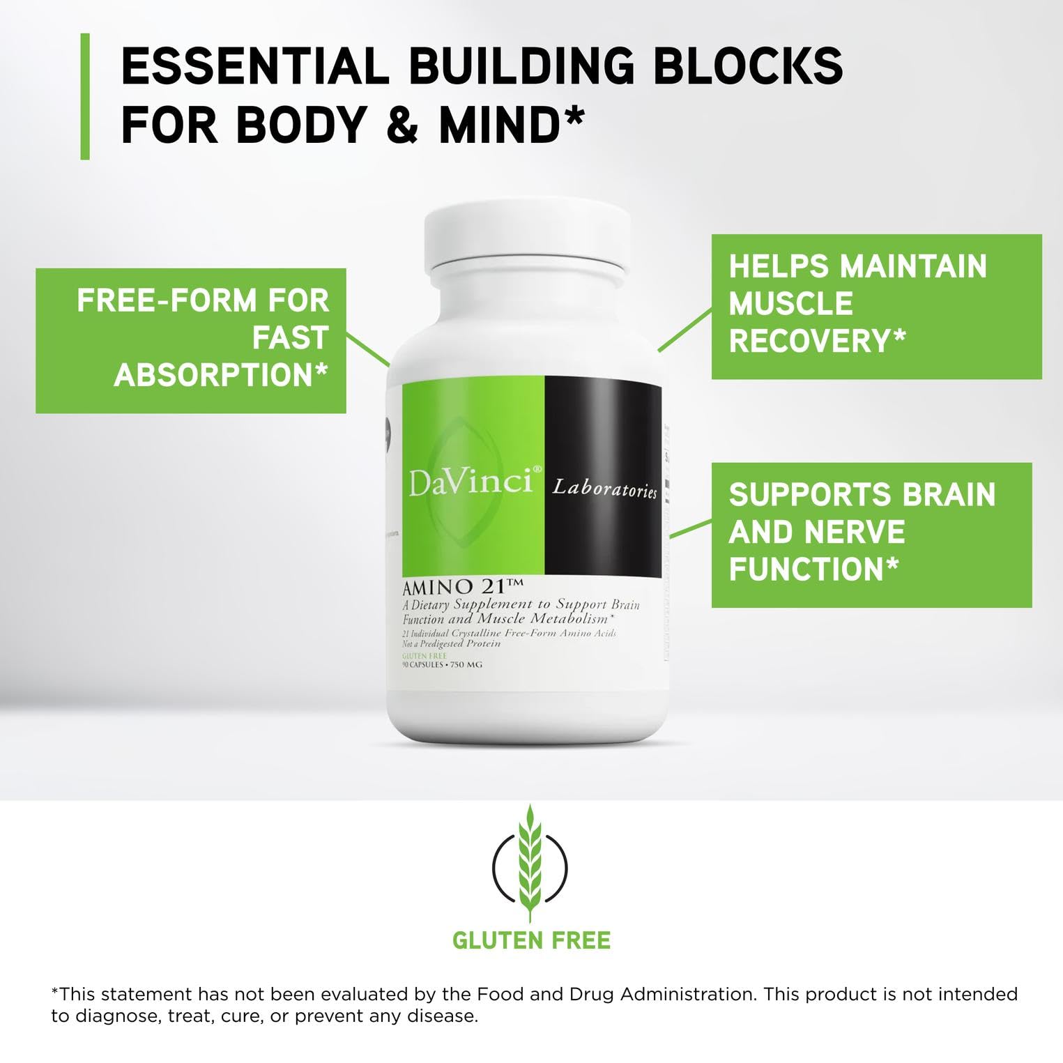 DAVINCI Amino 21 L-Arginine supplement bottle side view