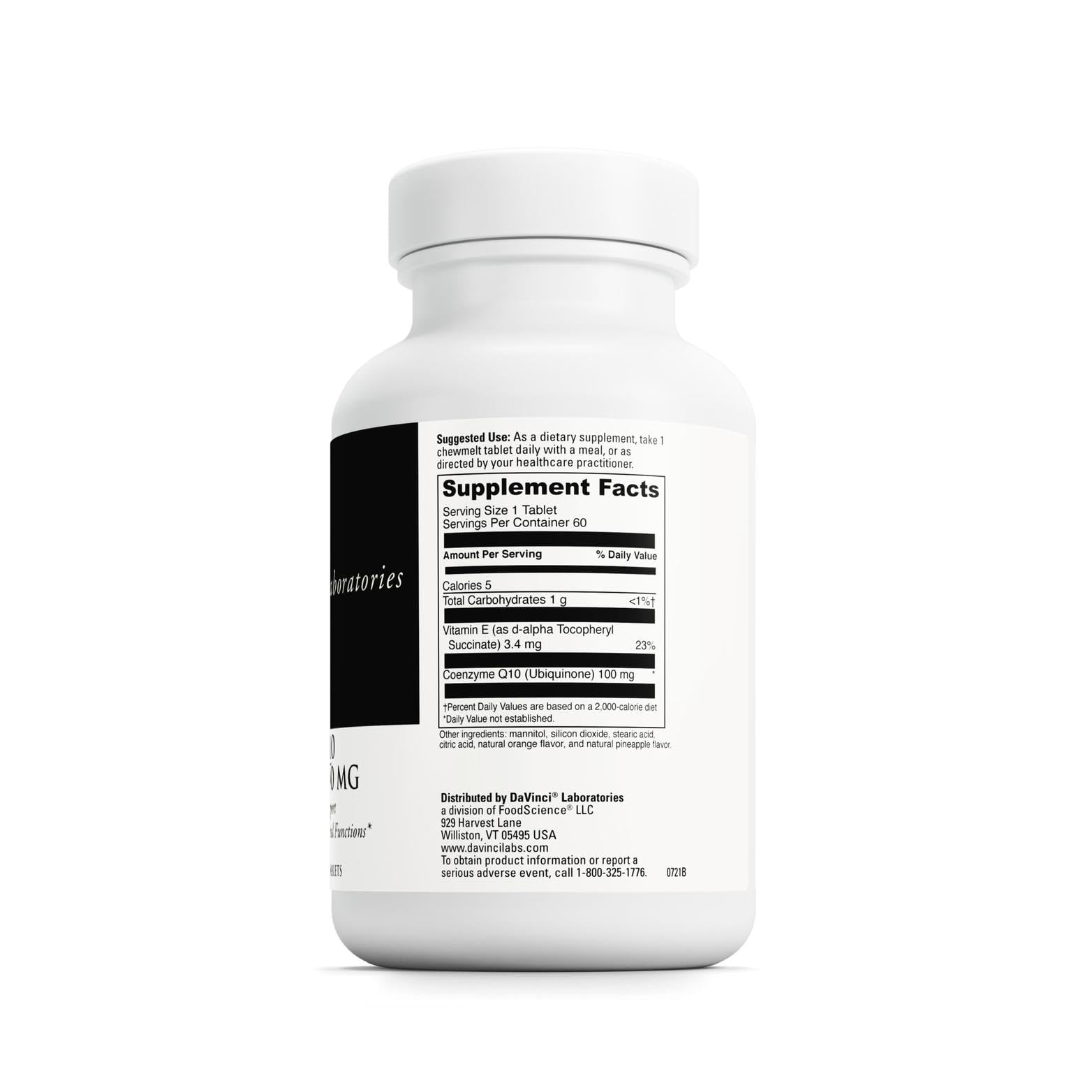 DAVINCI Coenzyme Q10 ChewMelt orange tablet close-up