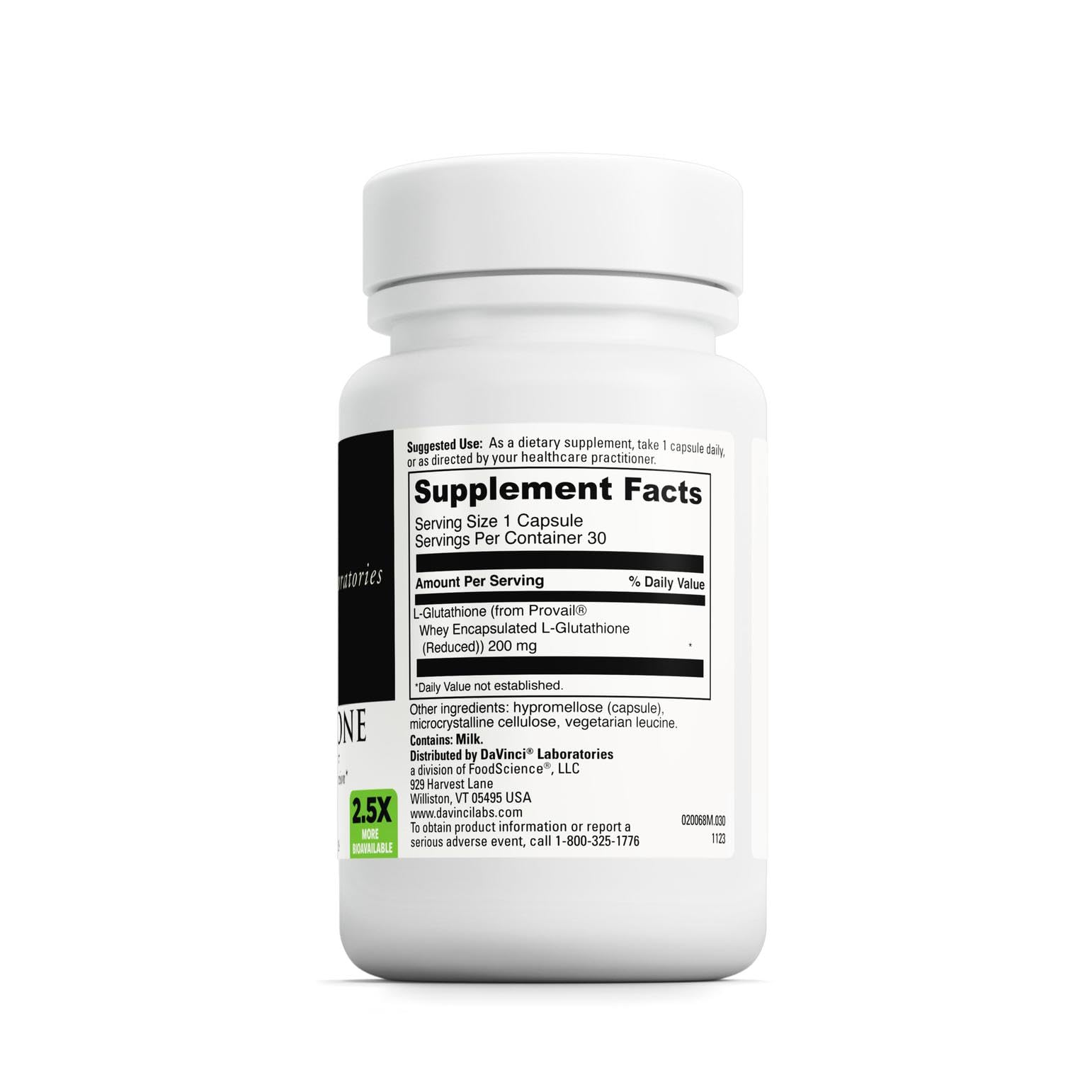 DAVINCI Glutathione Supplement 200mg capsules side view