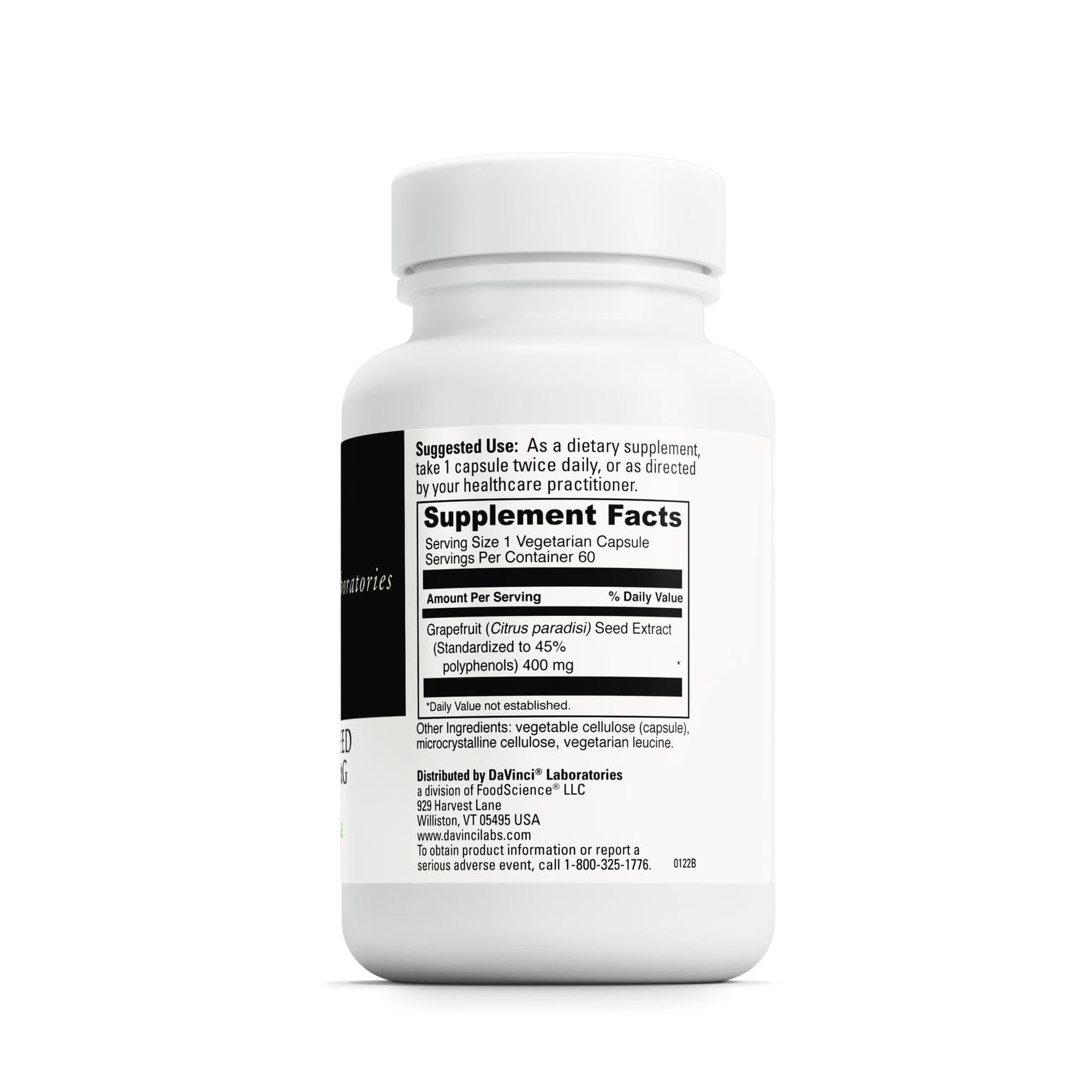 DAVINCI Grapefruit Seed Extract 400mg side view of the bottle