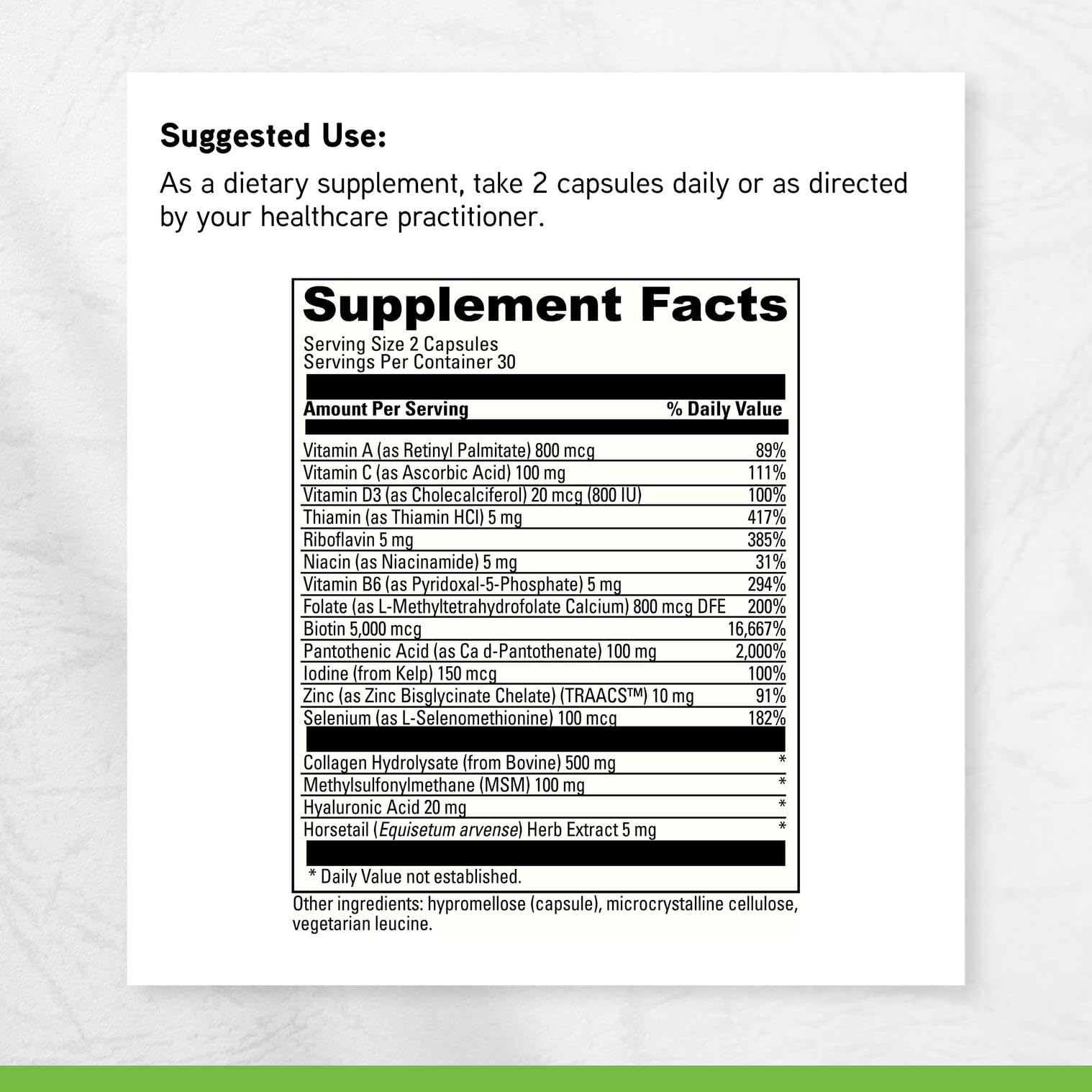 DAVINCI Hair, Skin & Nails Supplement on a wooden table