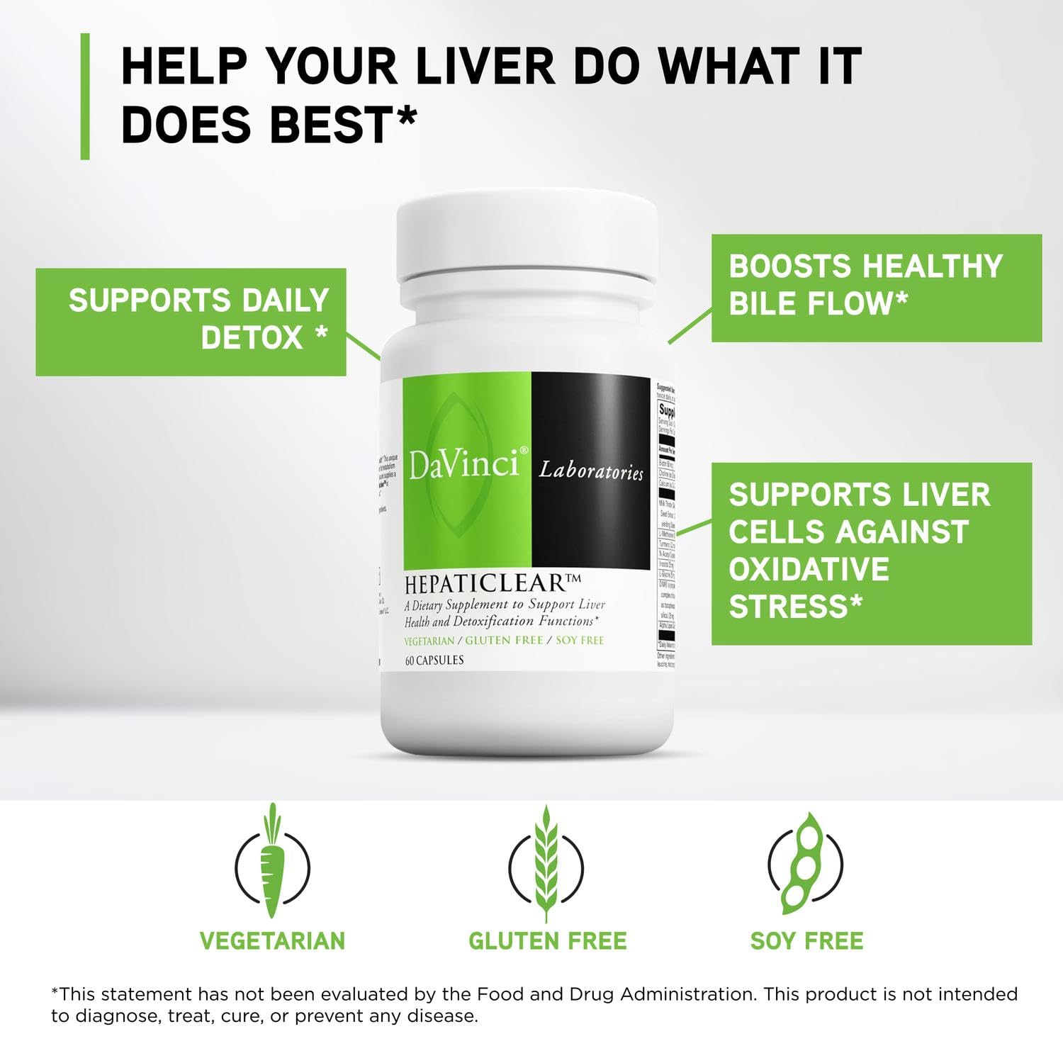 DAVINCI Hepaticlear 60 Capsules bottle with cap