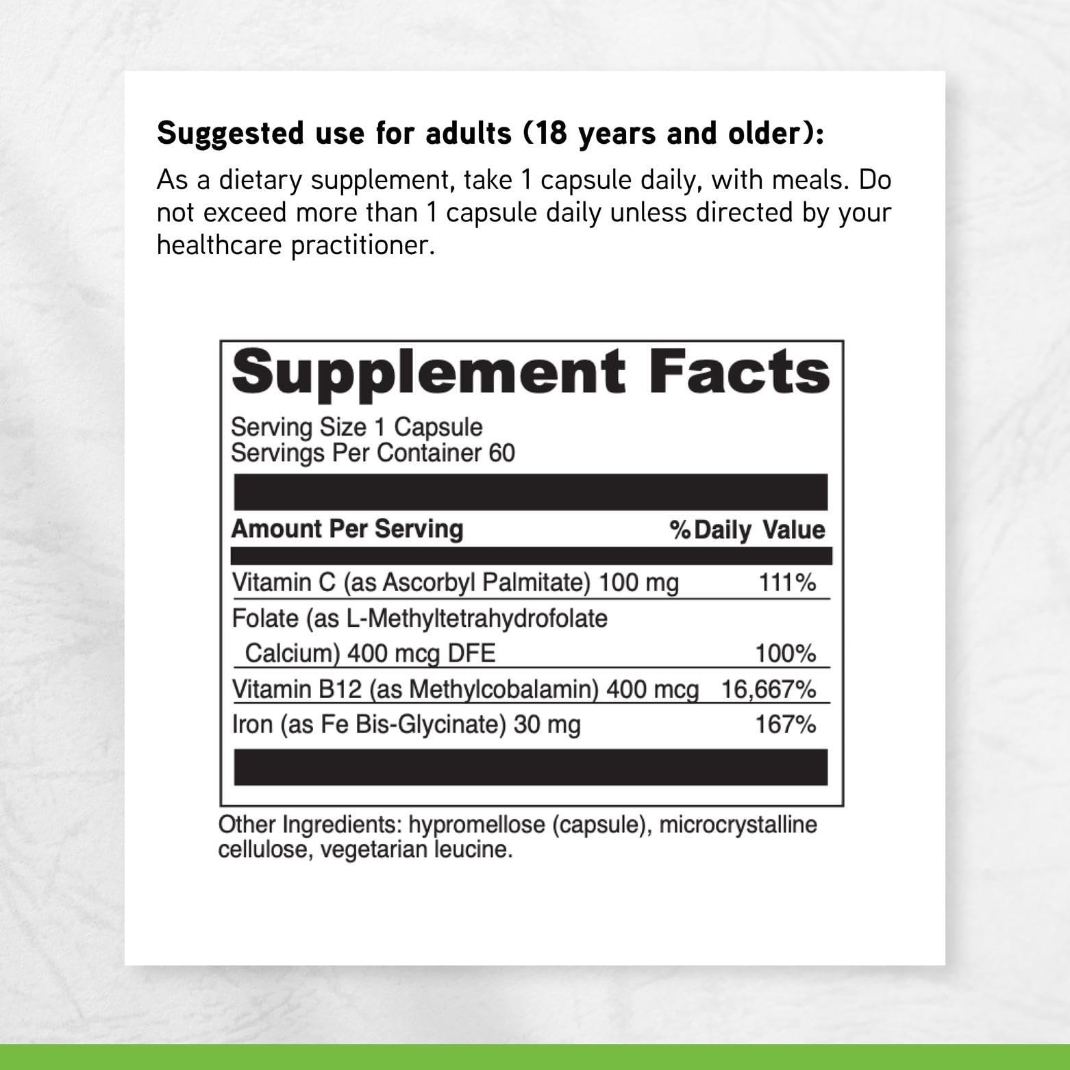 DAVINCI Iron Vitamin Supplement bottle with capsules