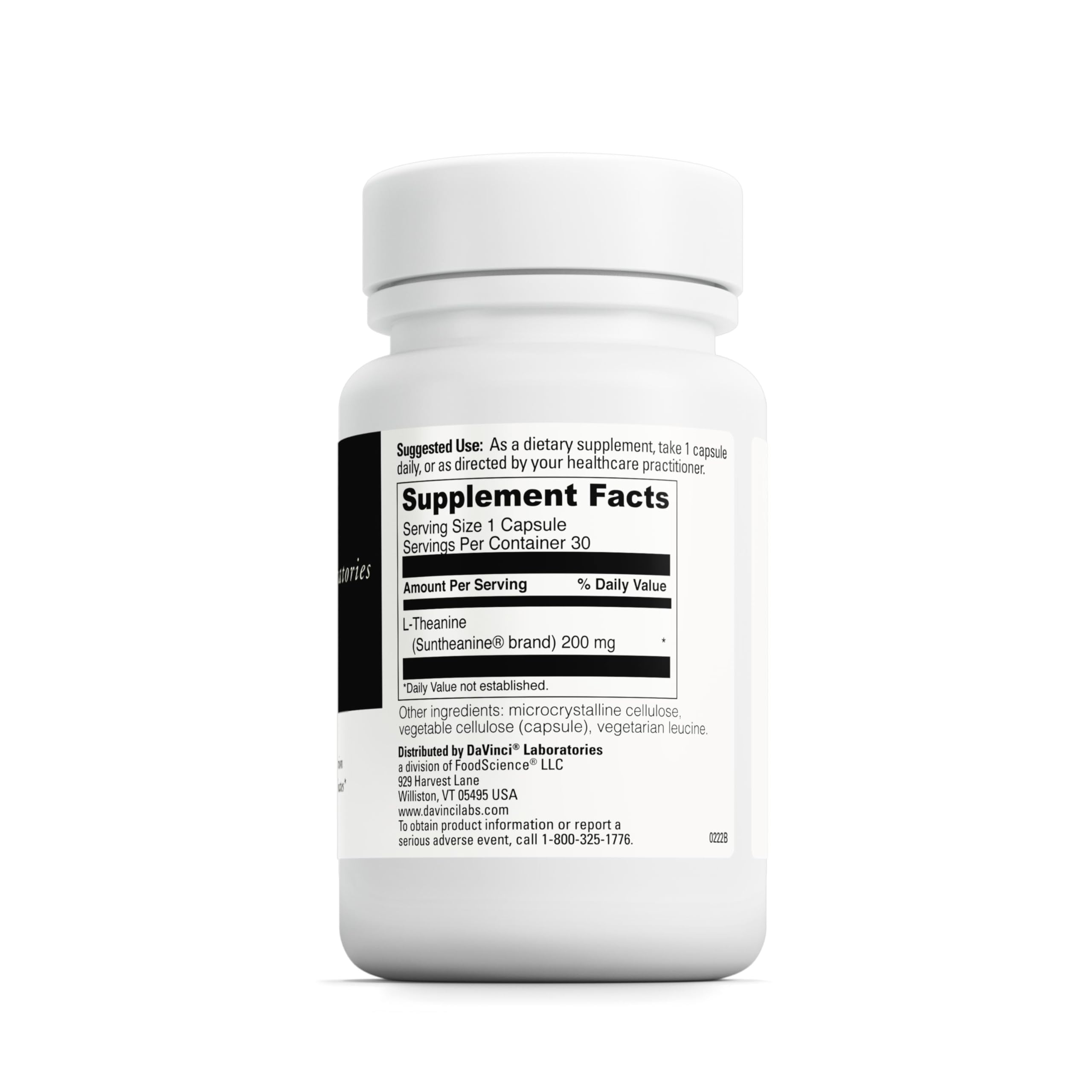DAVINCI L-Theanine 200mg supplement capsule back view