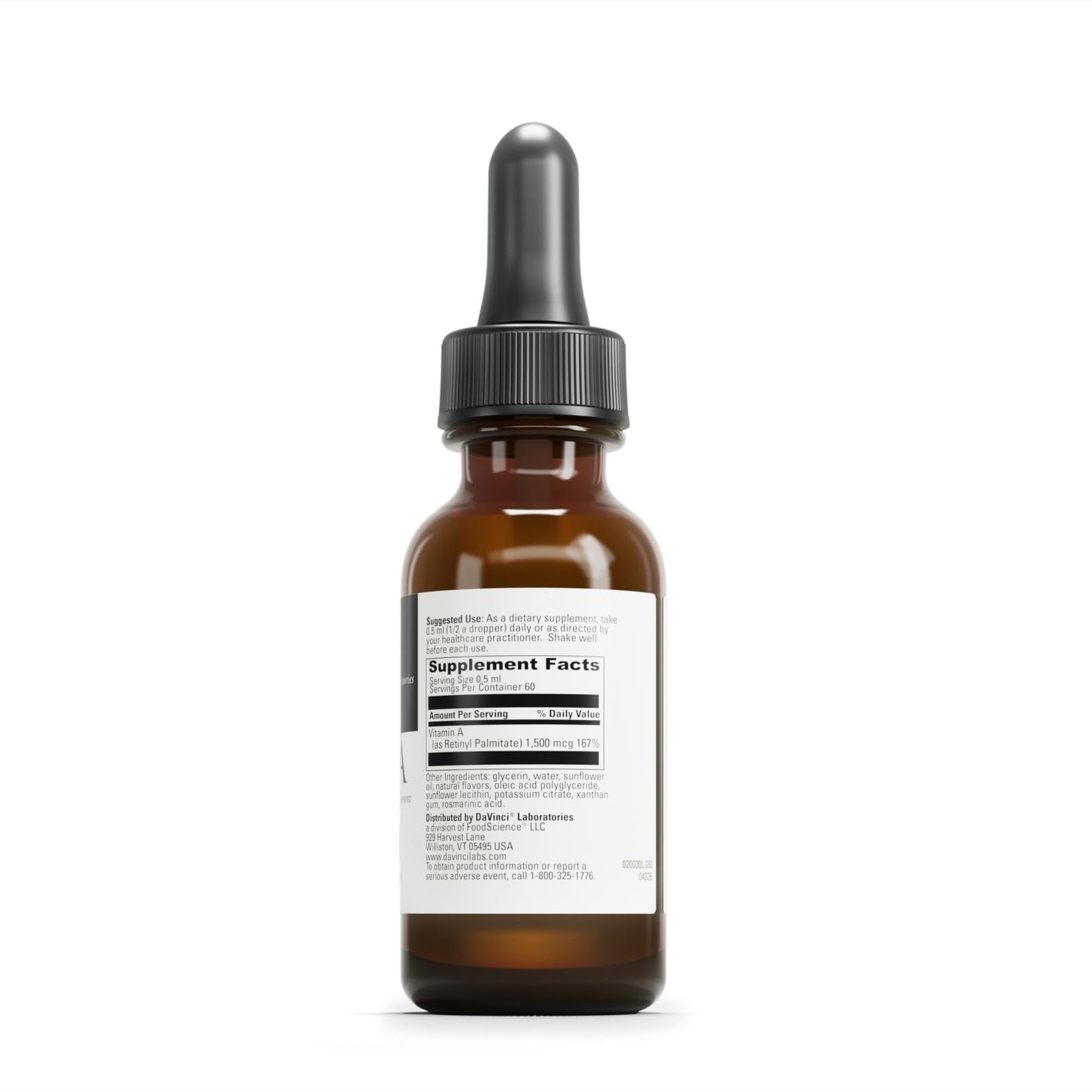 DAVINCI Liposomal A Liquid Vitamin A Supplement 30ml bottle side view