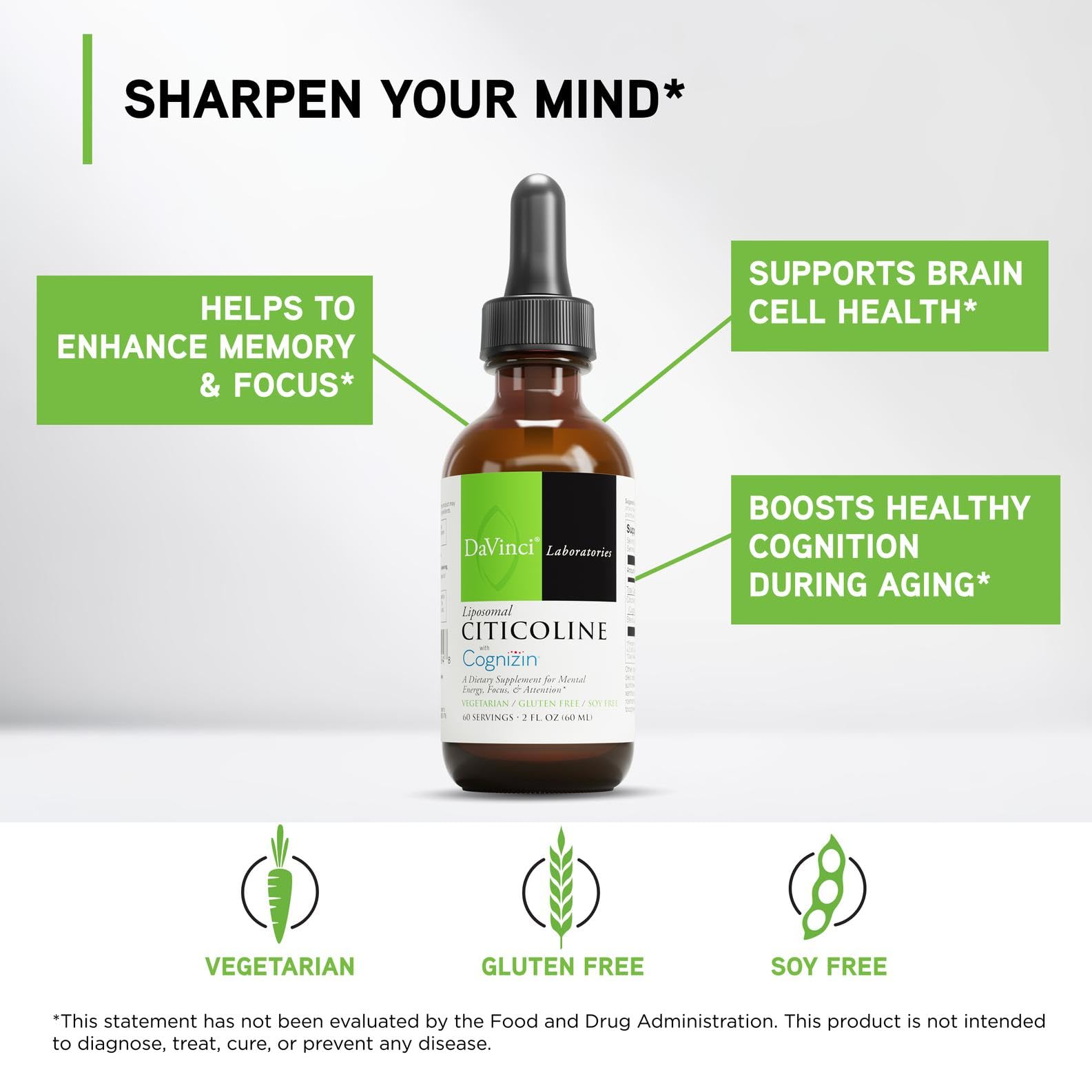 DAVINCI Liposomal Citicoline 250mg supplement back view