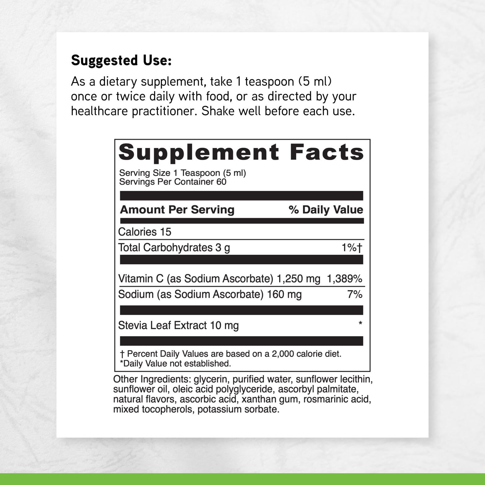 DAVINCI Liposomal Vitamin C Liquid 1250mg ingredients list