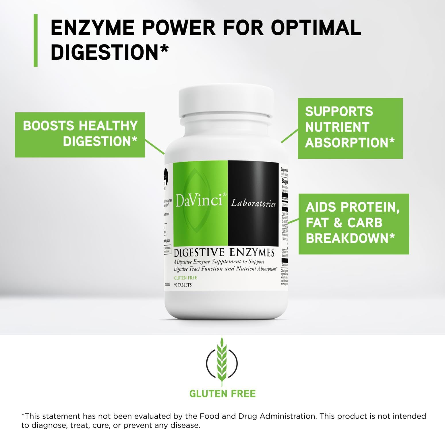 DAVINCI Multi-Enzymes Supplement 109g back view with ingredient list