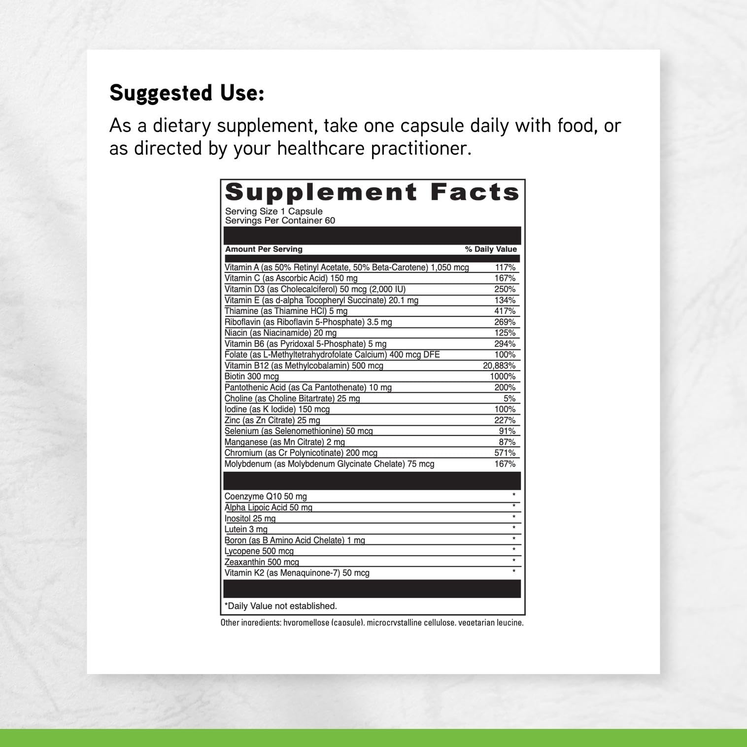 DAVINCI Multivitamin Supplement displayed with fresh fruits