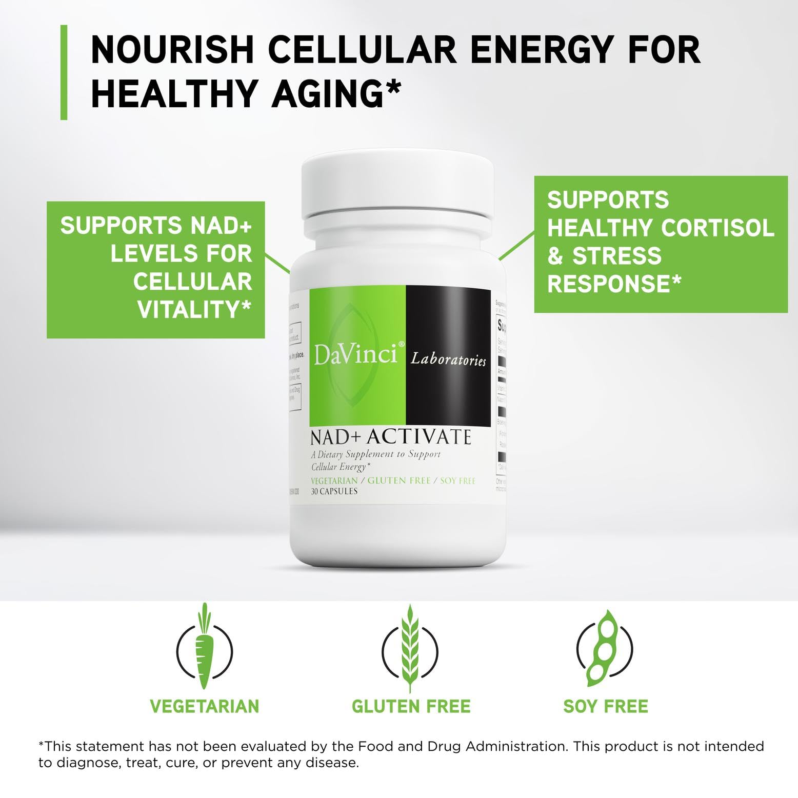 DAVINCI NAD+ Activate 750mg supplement capsule close-up
