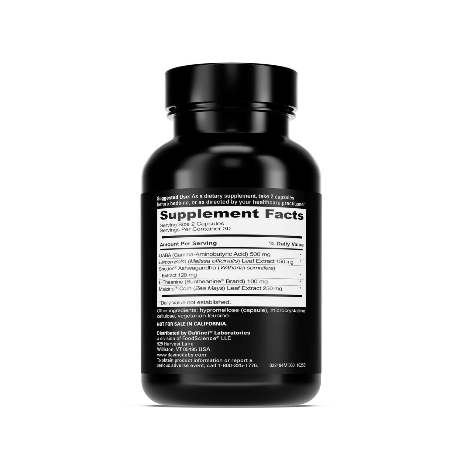 DaVinci Poten-C Sleep Benefits 60 Capsules back view