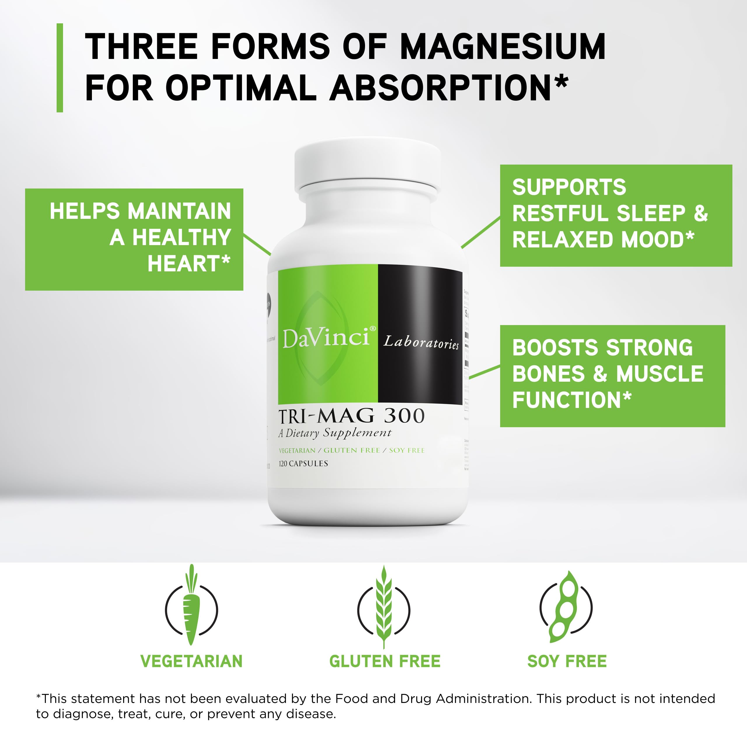 DAVINCI Tri-Mag 300 Magnesium Complex 300mg Capsules back view