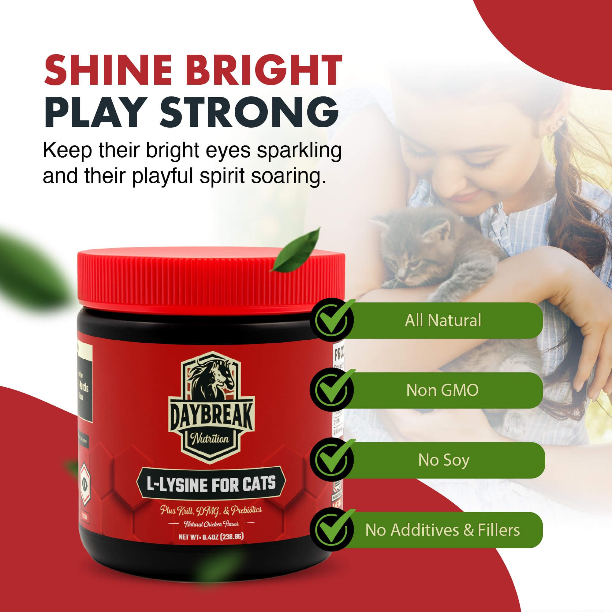 Daybreak Nutrition L-Lysine for Cats 900mg serving suggestion